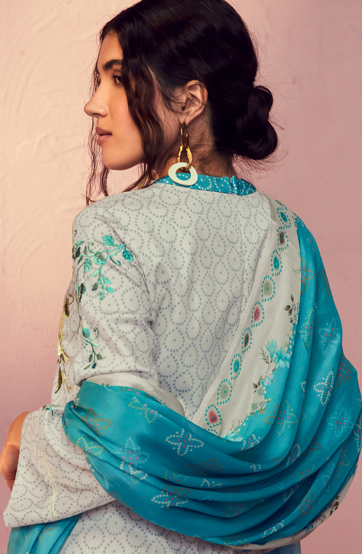 Grey Cotton Beautiful Bandhej Print with Embroidery Salwar Suit - GAR9116