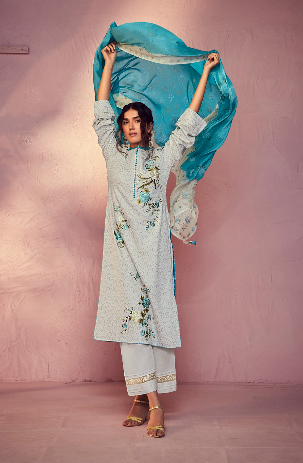 Grey Cotton Beautiful Bandhej Print with Embroidery Salwar Suit - GAR9116