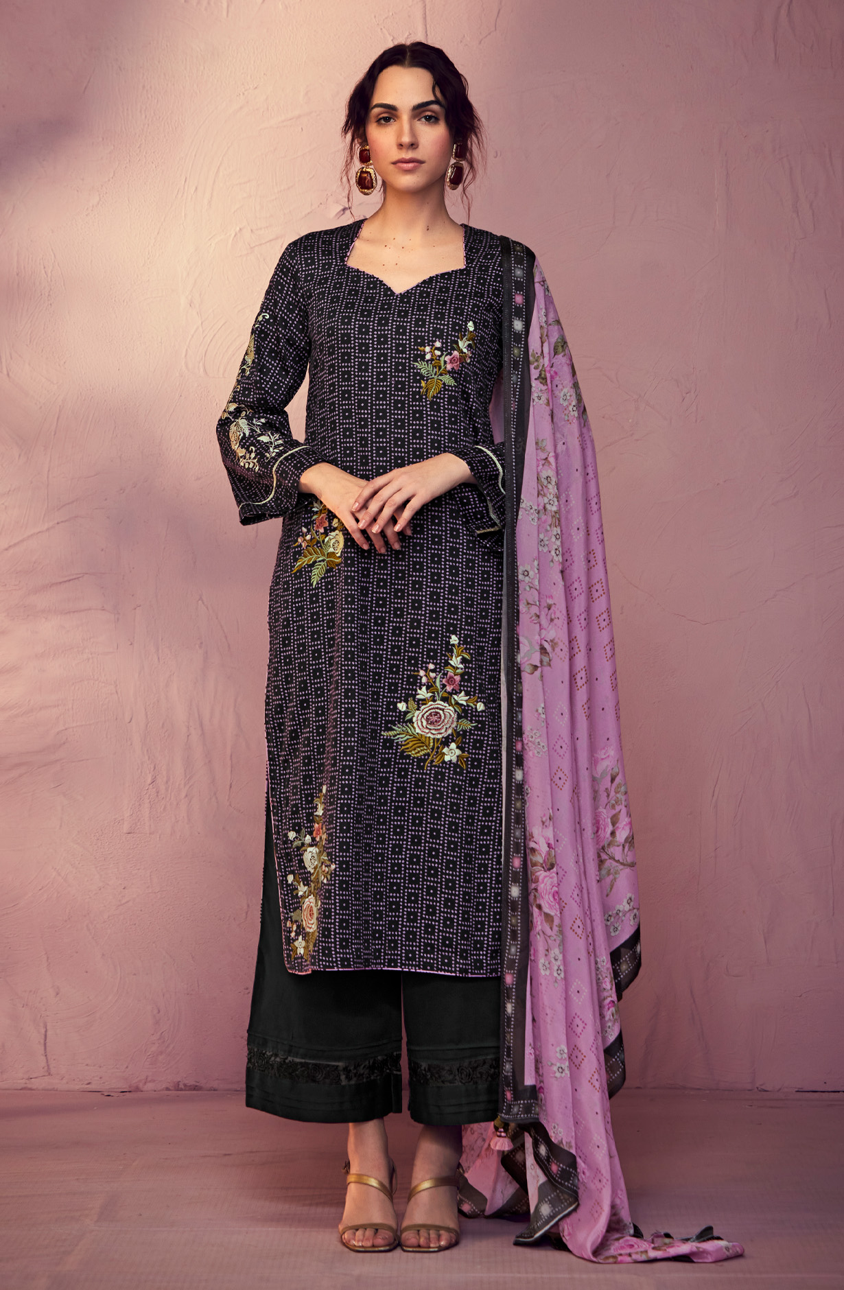 Black Cotton Beautiful Bandhej Print with Embroidery Salwar Suit - GAR9117