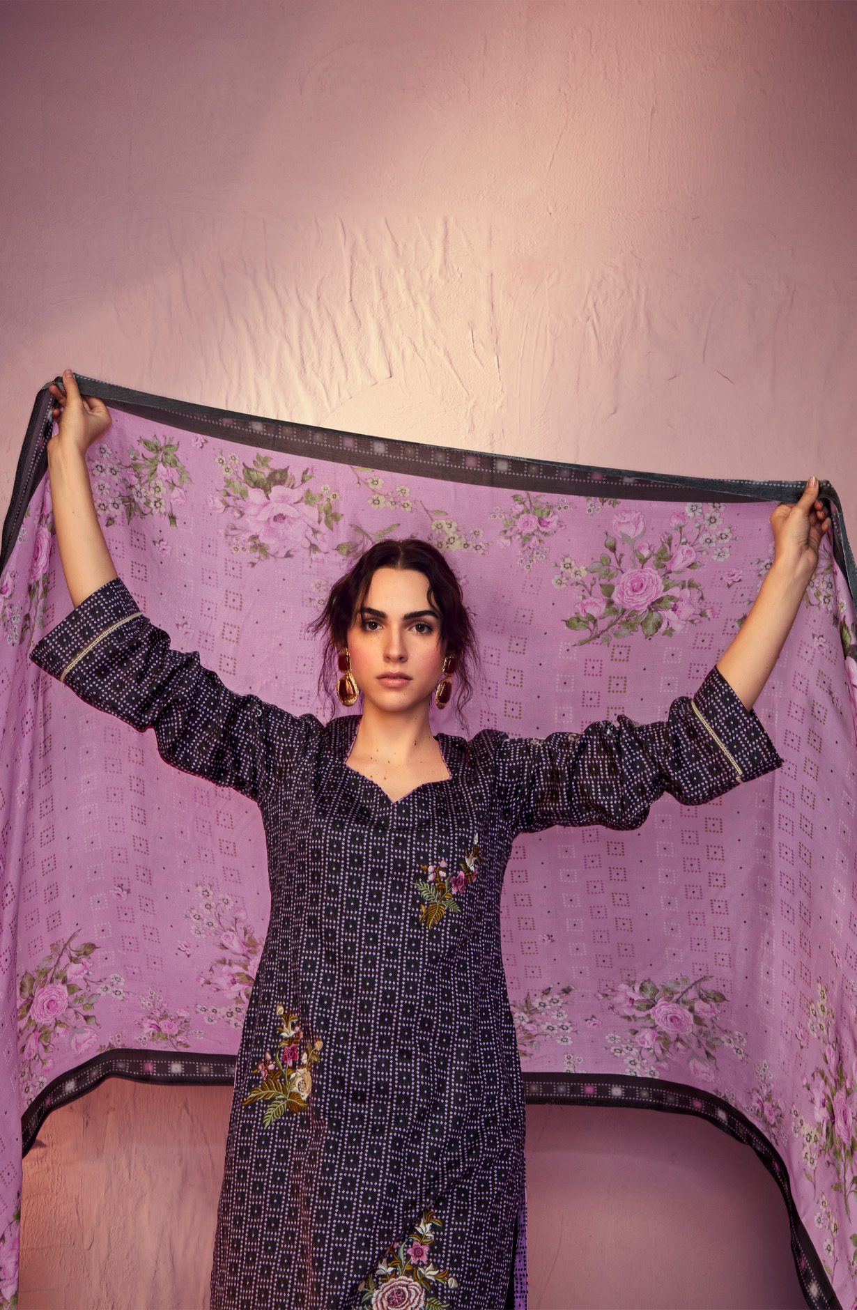 Black Cotton Beautiful Bandhej Print with Embroidery Salwar Suit - GAR9117