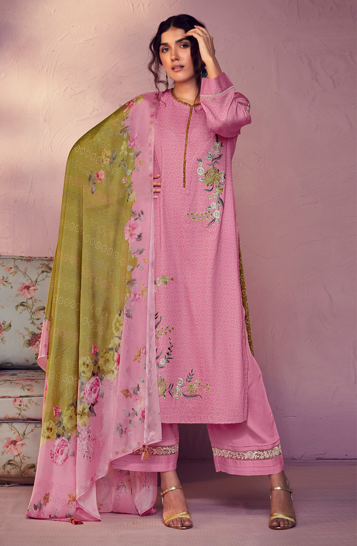Pink Cotton Beautiful Bandhej Print with Embroidery Salwar Suit - GAR9118