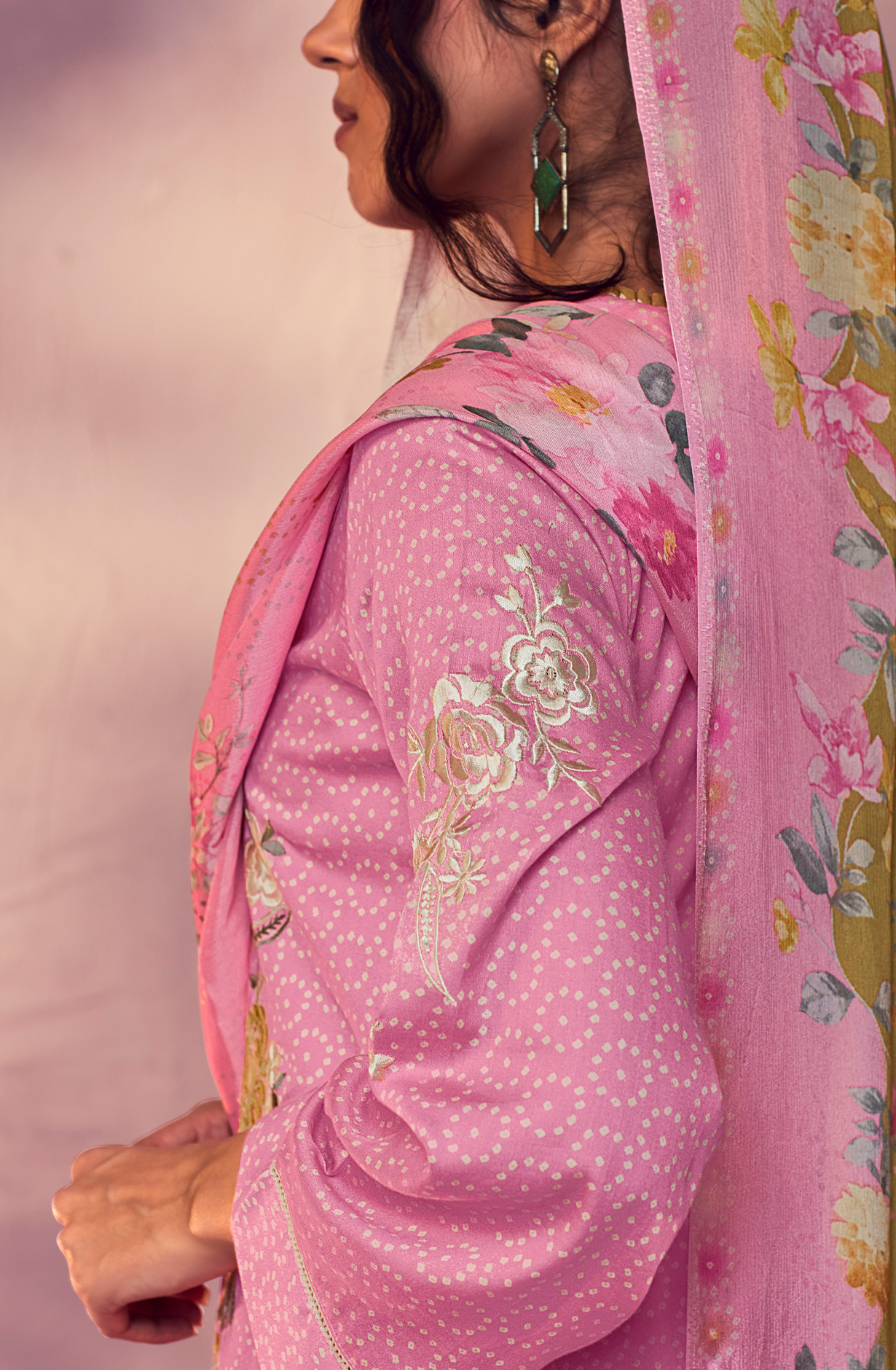 Pink Cotton Beautiful Bandhej Print with Embroidery Salwar Suit - GAR9118