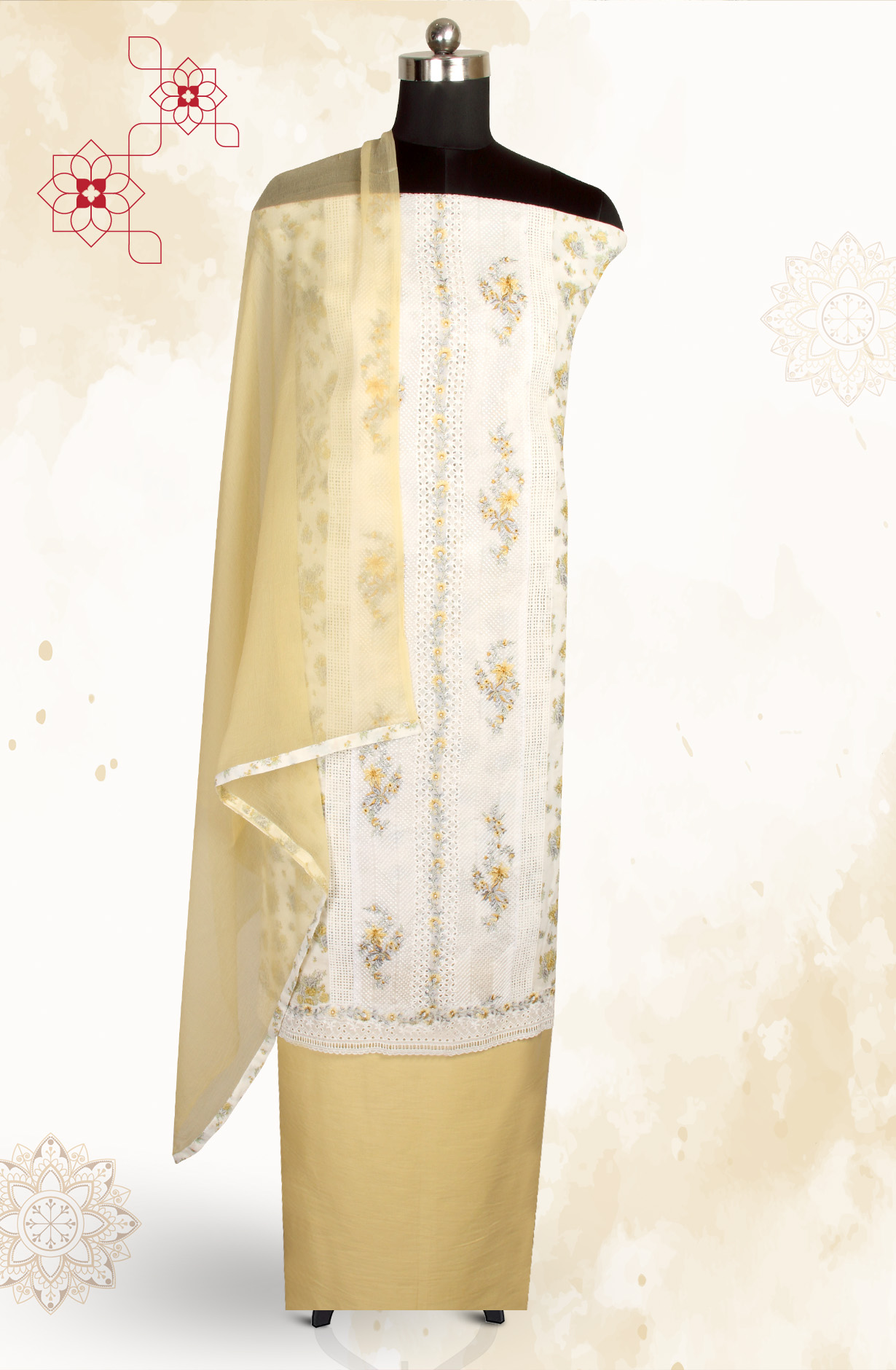 Multi-coloured Pure Cotton Digital Printed Salwar Kameez with Chiffon Dupatta - GARNPJ3030A