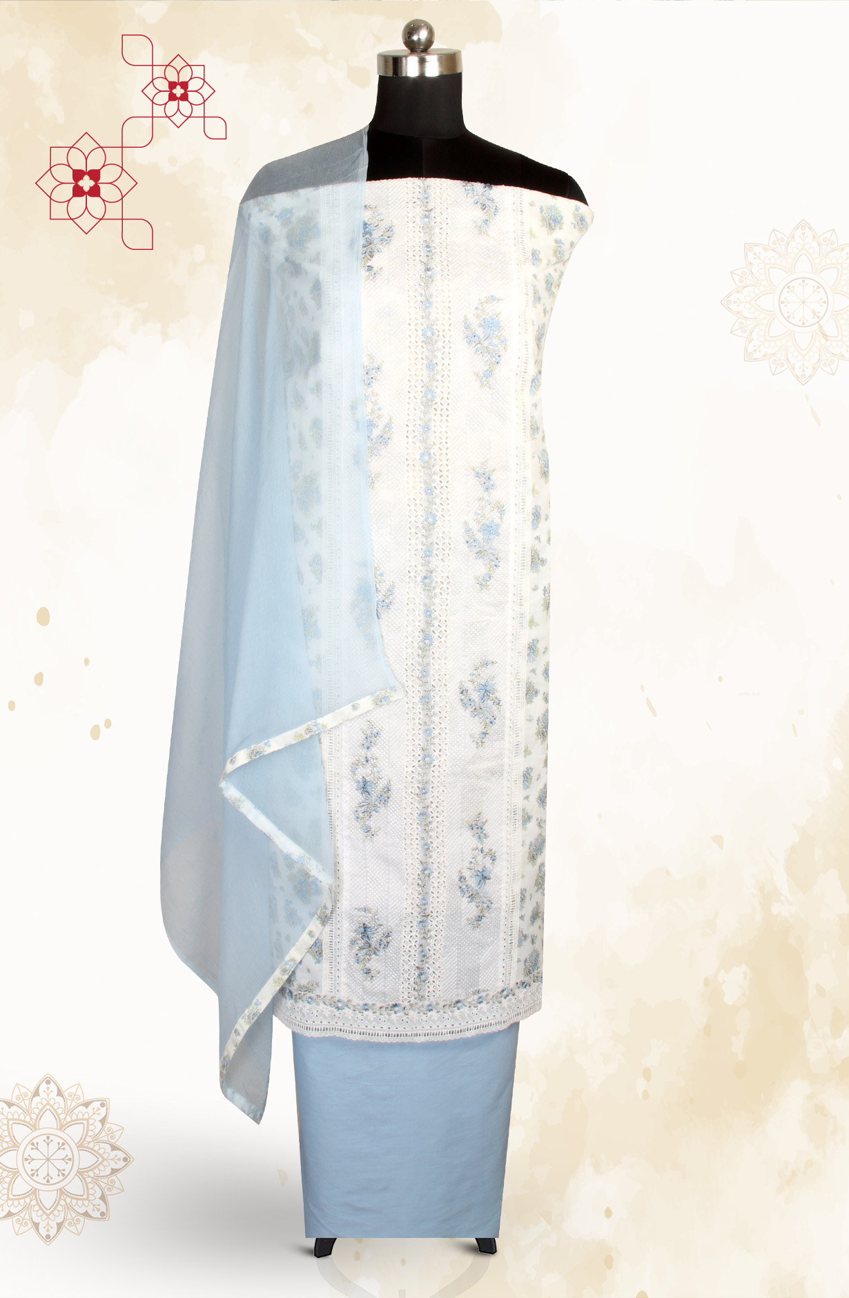 Multi-coloured Pure Cotton Digital Printed Salwar Kameez with Chiffon Dupatta - GARNPJ3030C