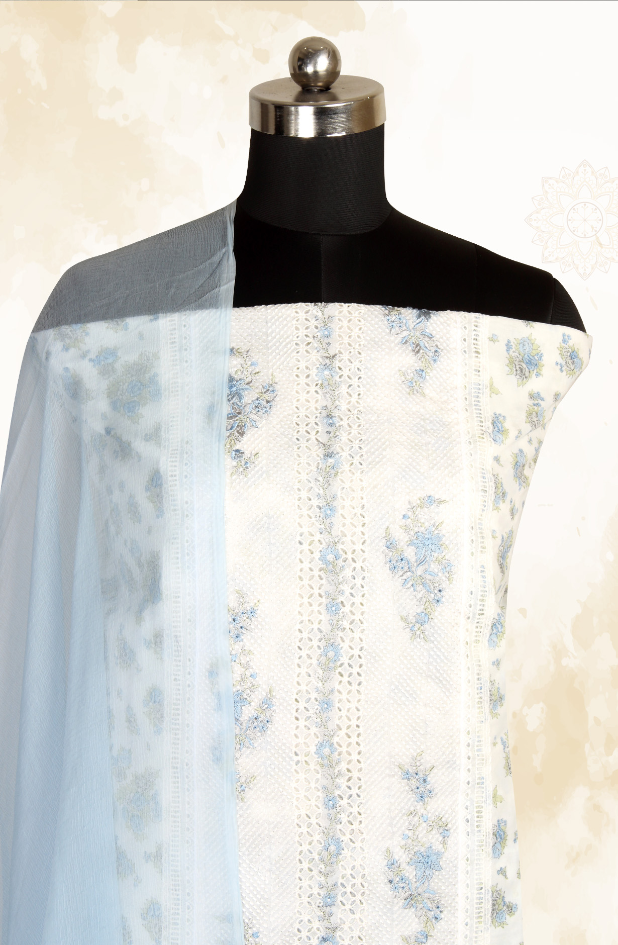 Multi-coloured Pure Cotton Digital Printed Salwar Kameez with Chiffon Dupatta - GARNPJ3030C