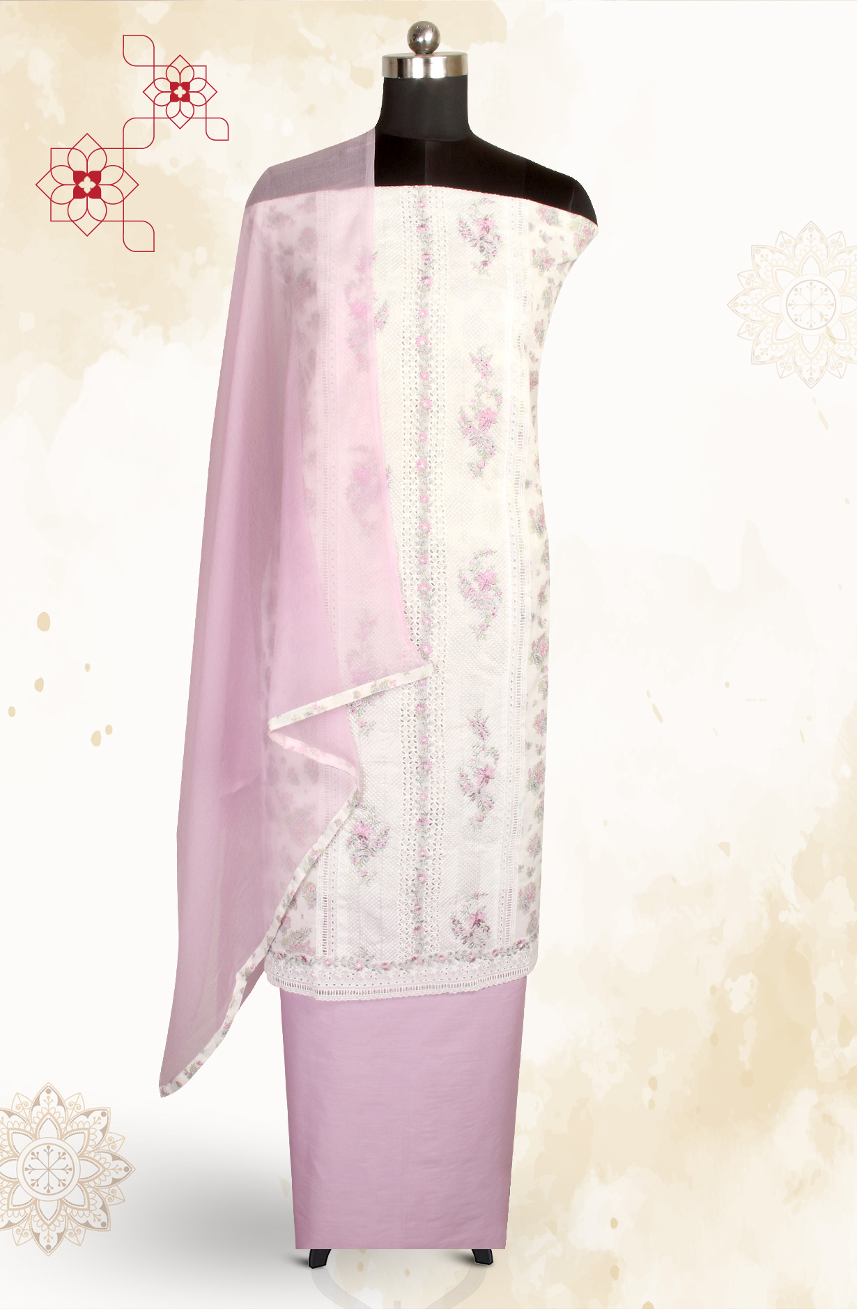 Multi-coloured Pure Cotton Digital Printed Salwar Kameez with Chiffon Dupatta - GARNPJ3030D