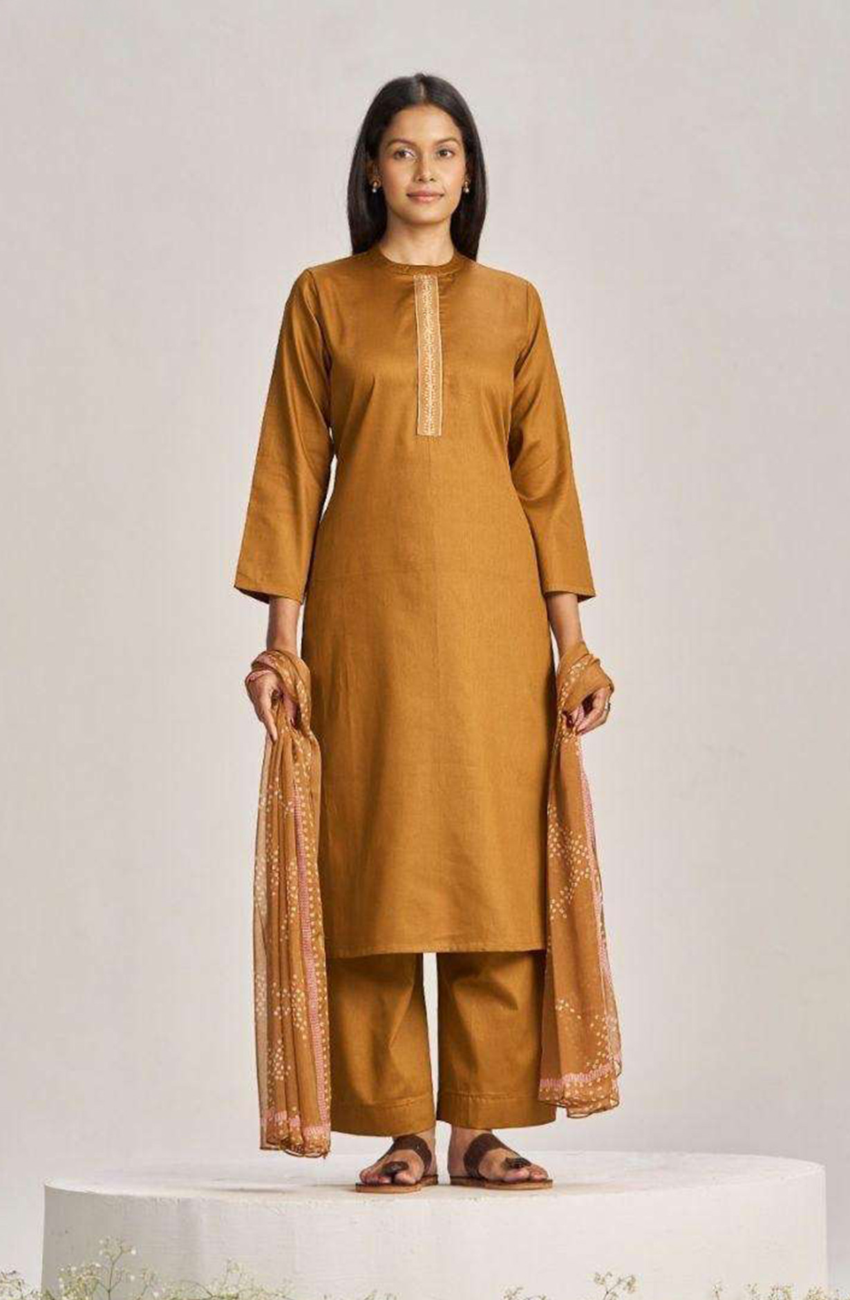 Mustard Premium Pure Cotton Satin Unstitched Suit Set with Beautiful Dupatta - GAUS4884A