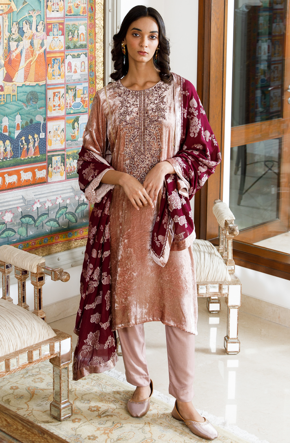Fawn Beautiful Pure Velvet Unstitched Salwar Kameez - GIL2009A