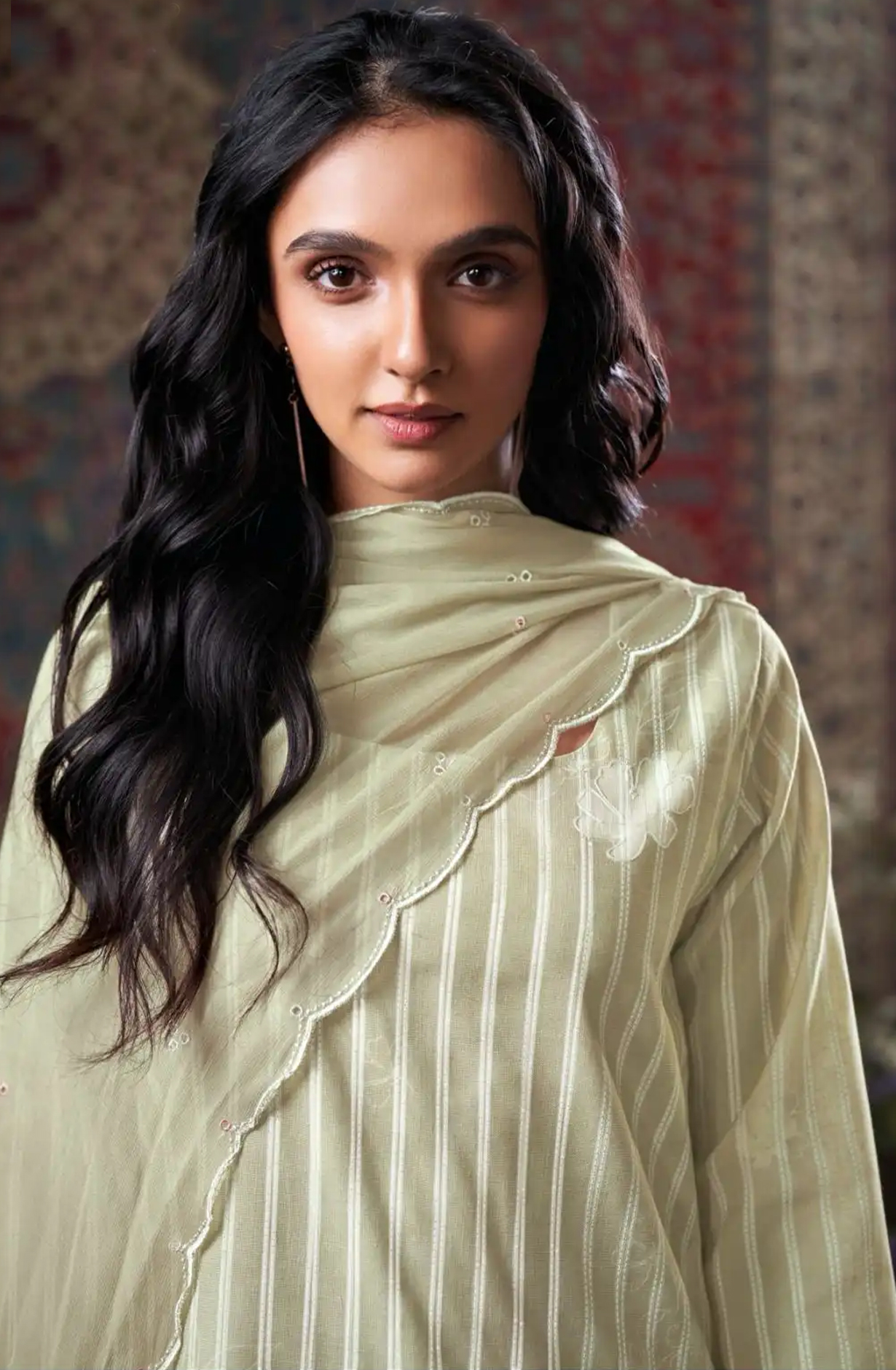 Green Printed Cotton Suit Set with Chiffon Dupatta - GIL3356A