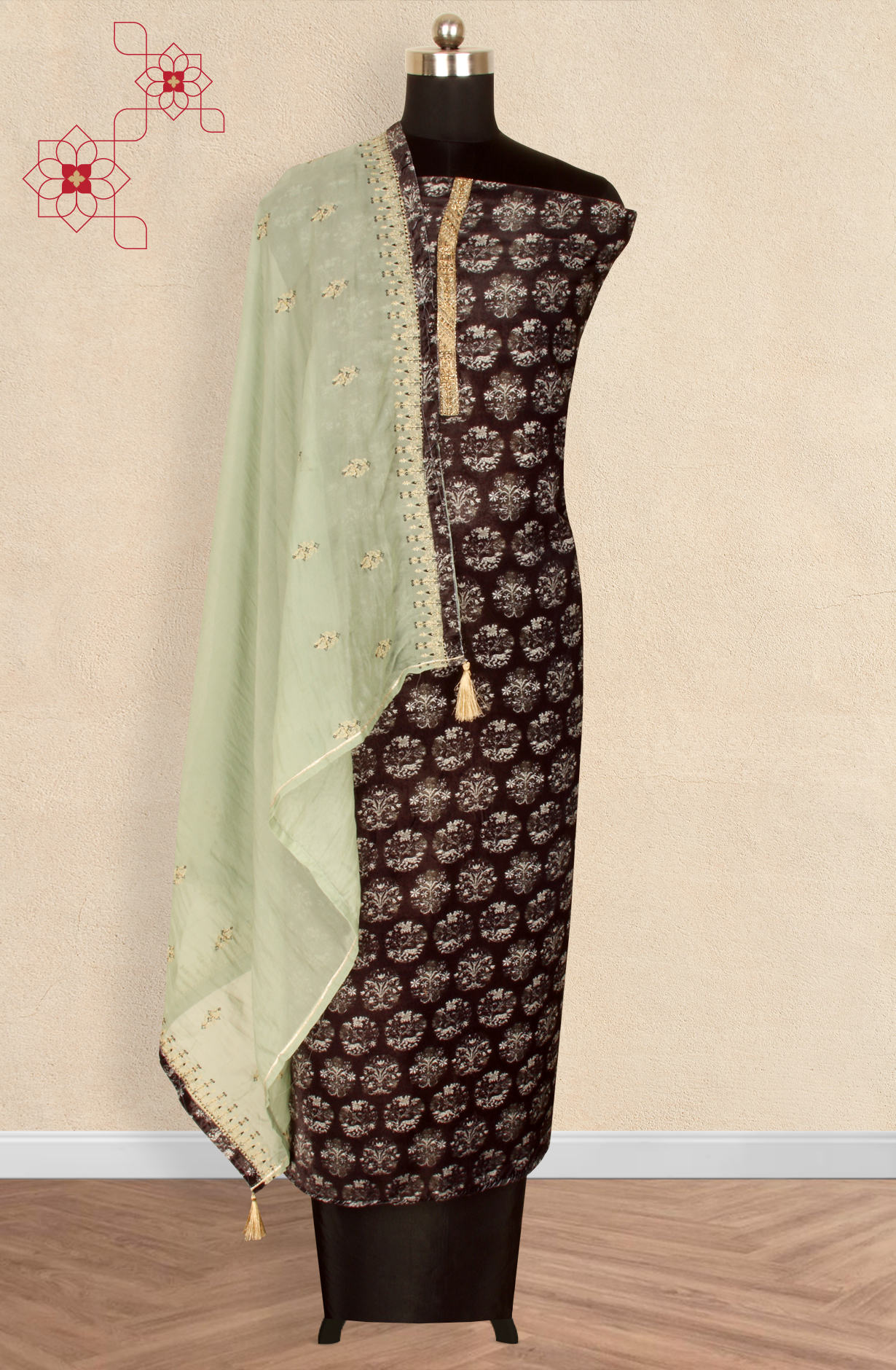 Black Velvet Winter Wear Unstitched Salwar Kameez - GIR8744A