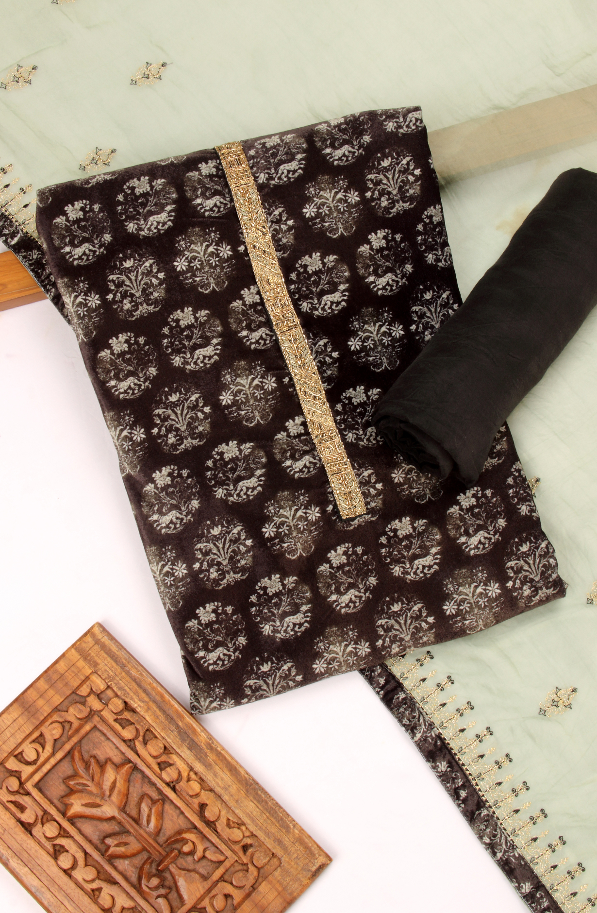 Black Velvet Winter Wear Unstitched Salwar Kameez - GIR8744A