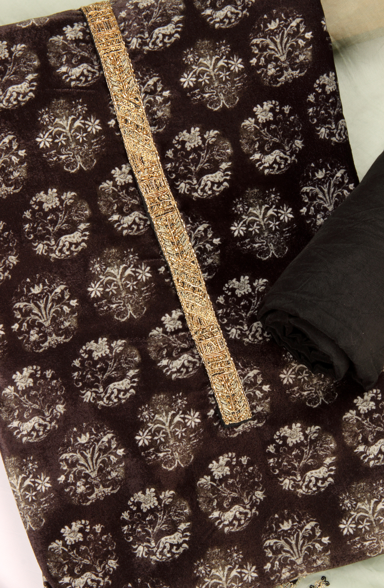 Black Velvet Winter Wear Unstitched Salwar Kameez - GIR8744A