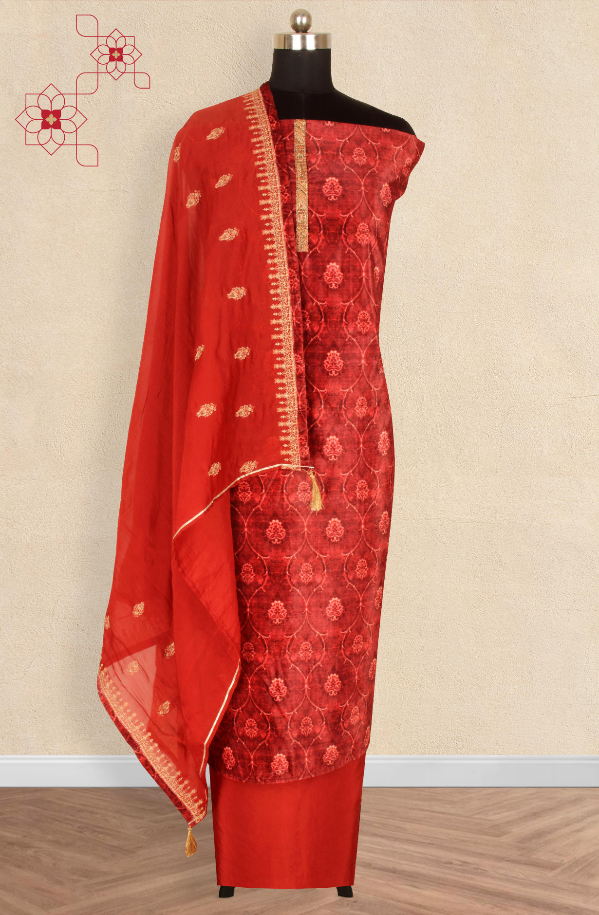 Rust Velvet Winter Wear Unstitched Salwar Kameez - GIR8744B