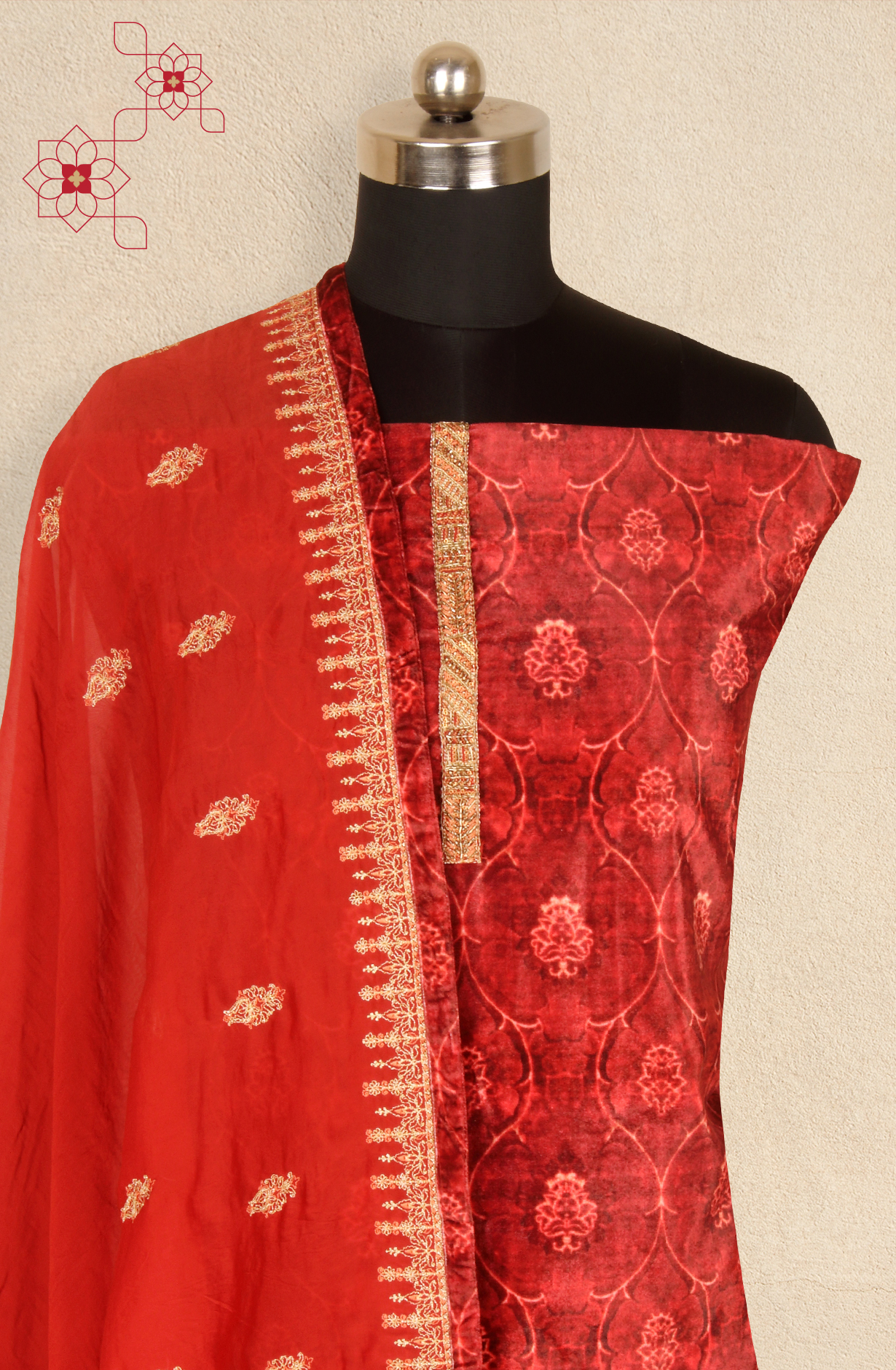 Rust Velvet Winter Wear Unstitched Salwar Kameez - GIR8744B