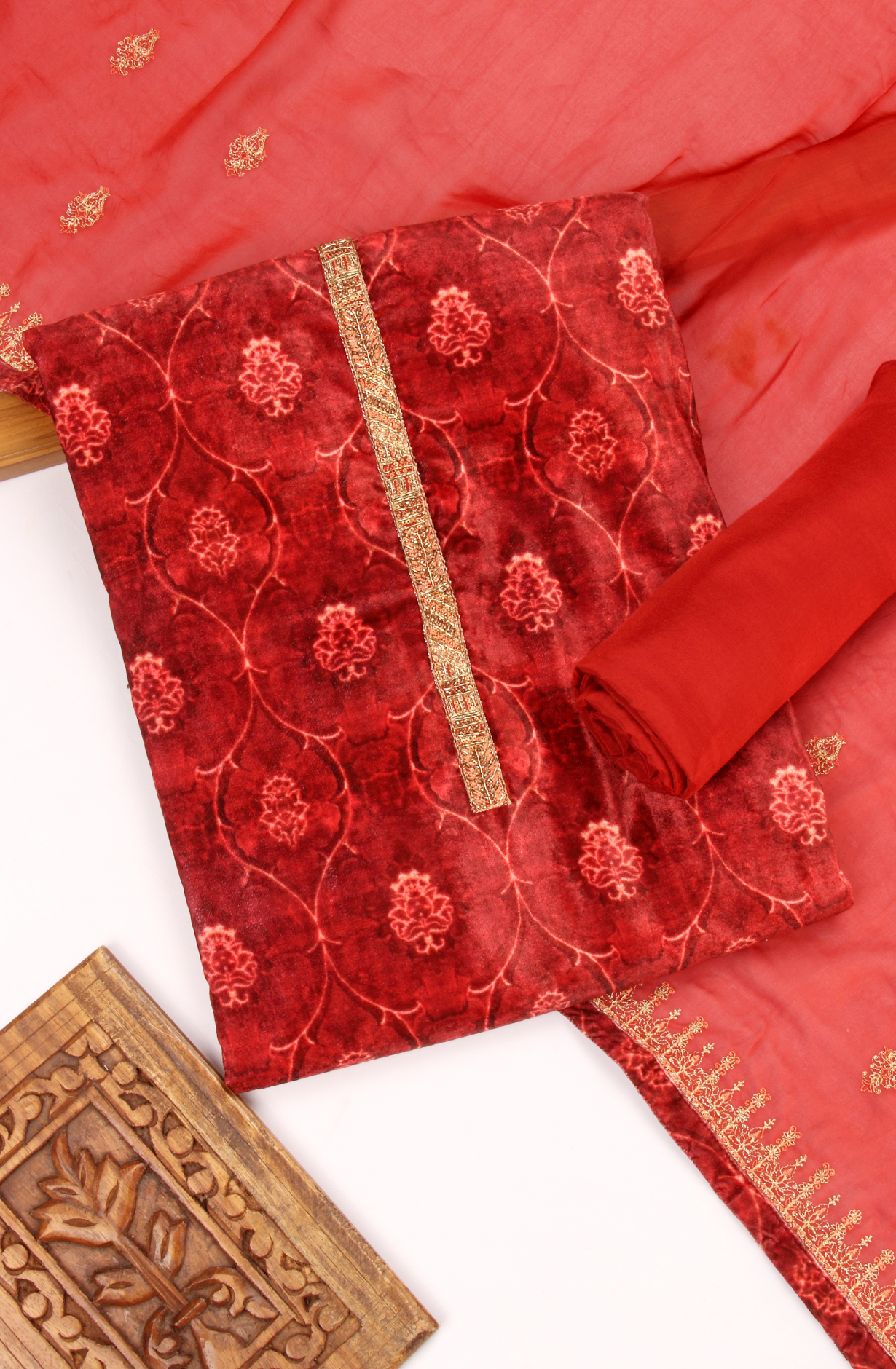 Rust Velvet Winter Wear Unstitched Salwar Kameez - GIR8744B