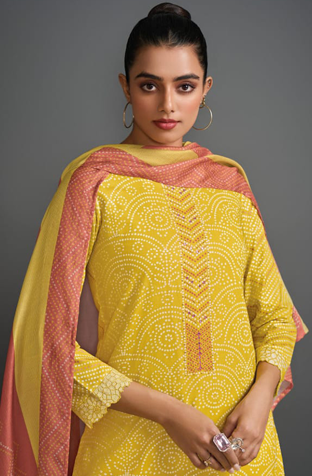 Yellow Cotton Lawn Printed Cotton Embroidered Suit with Dupatta - GLA7421A