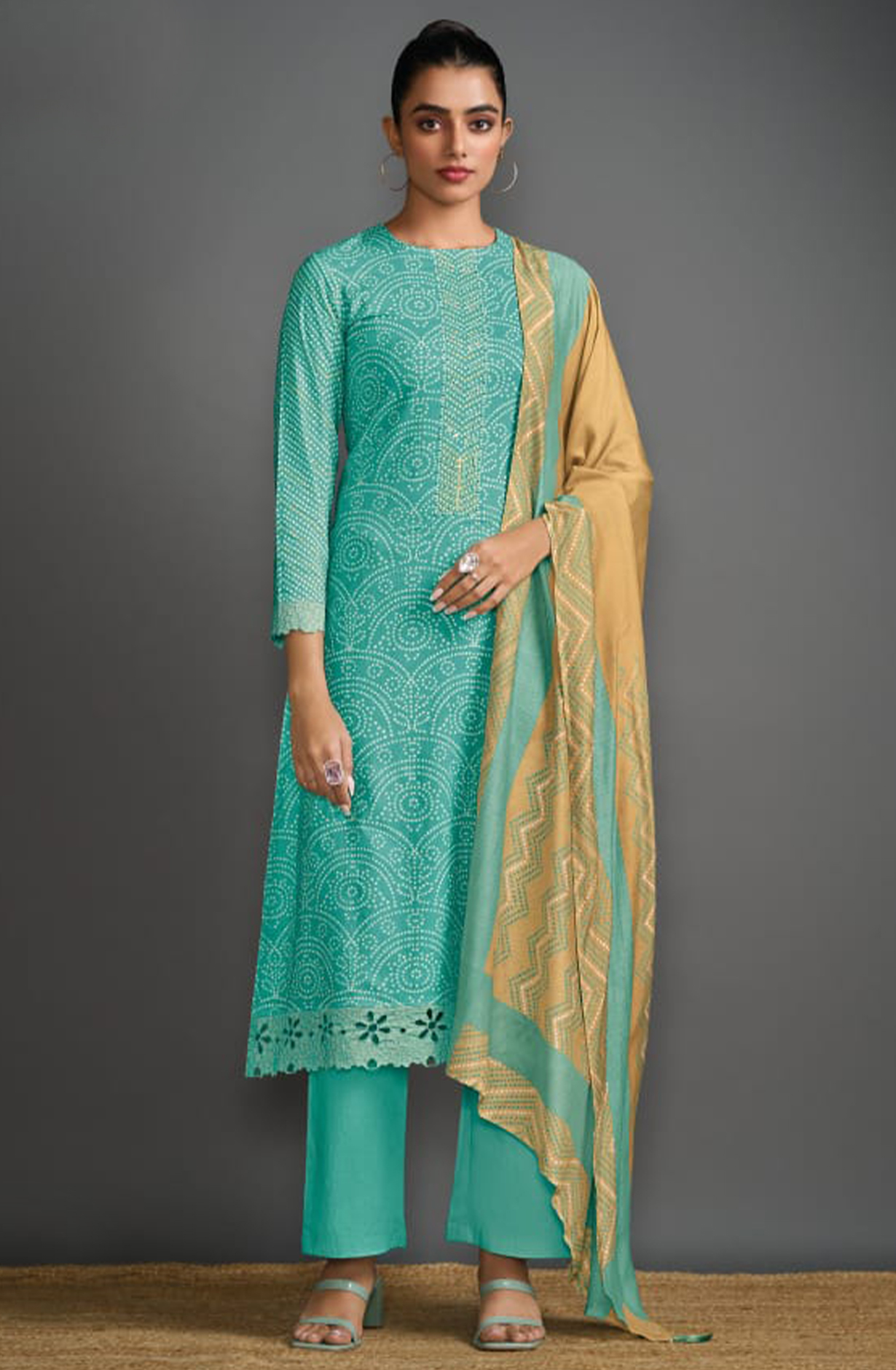 Sea Green Cotton Lawn Printed Cotton Embroidered Suit with Dupatta - GLA7421C