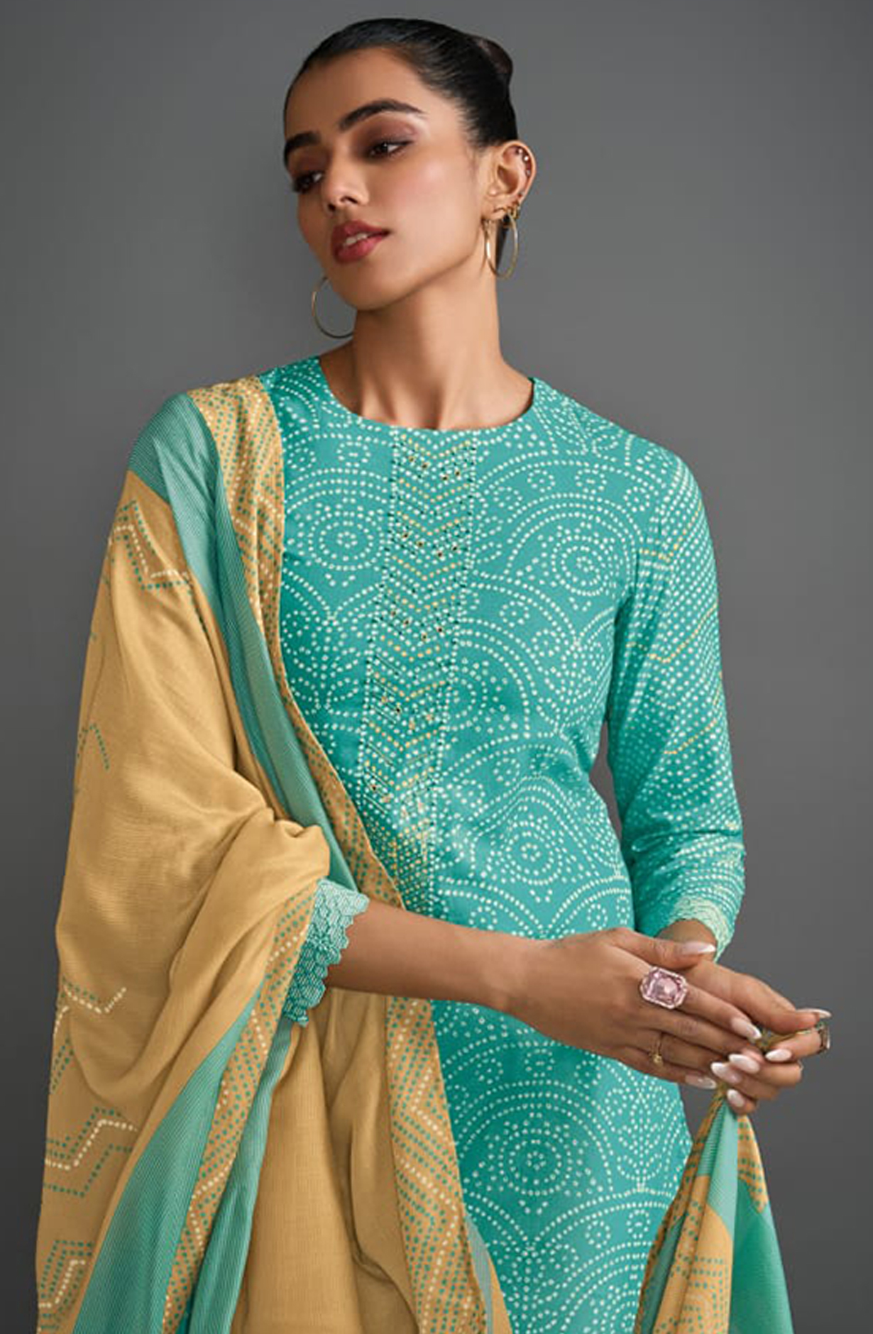 Sea Green Cotton Lawn Printed Cotton Embroidered Suit with Dupatta - GLA7421C