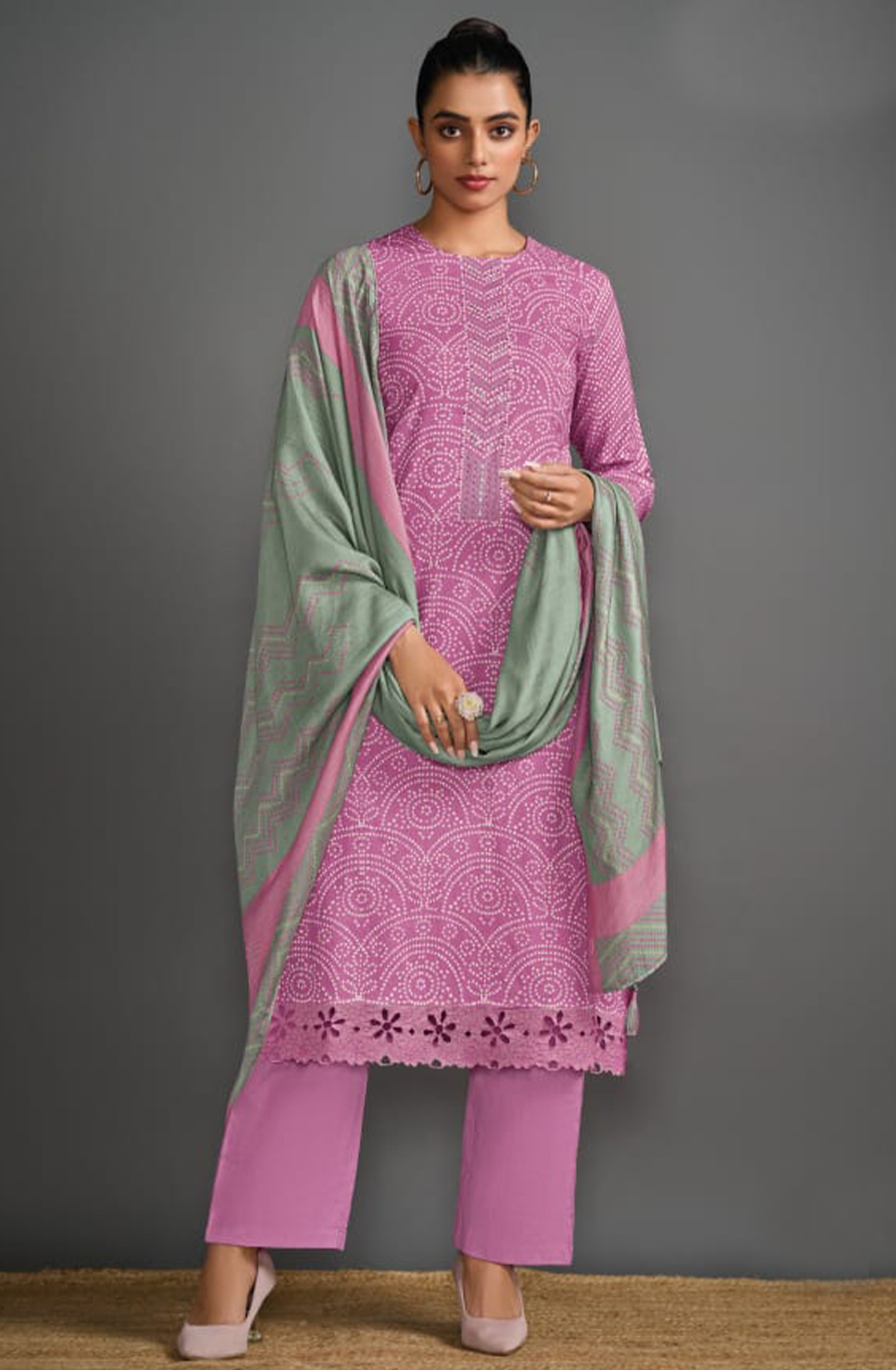 Purple Cotton Lawn Printed Cotton Embroidered Suit with Dupatta - GLA7421D