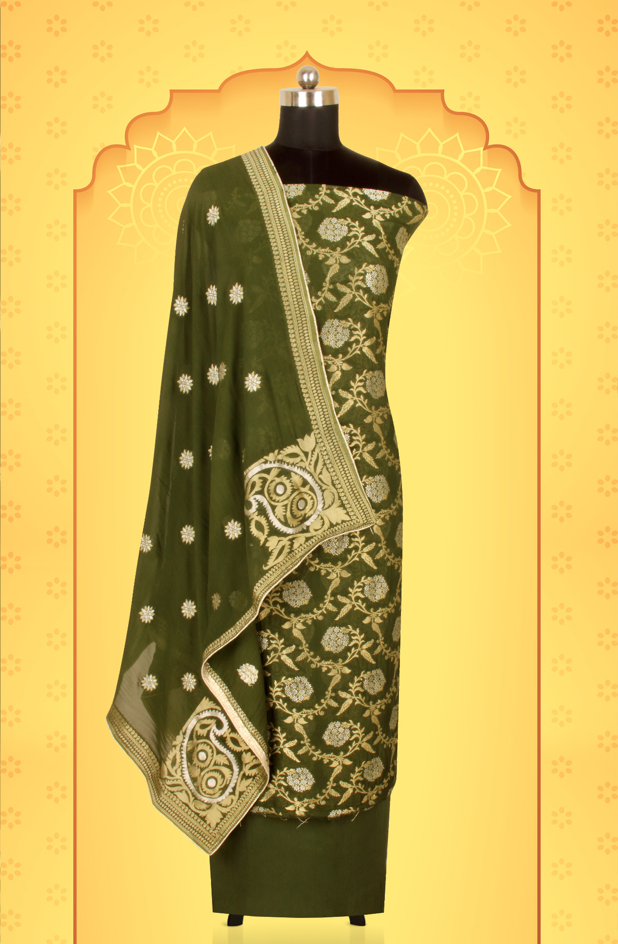 Bottle Green Designer Georgette Festive Wear Suit with Dupatta - GM7511-595