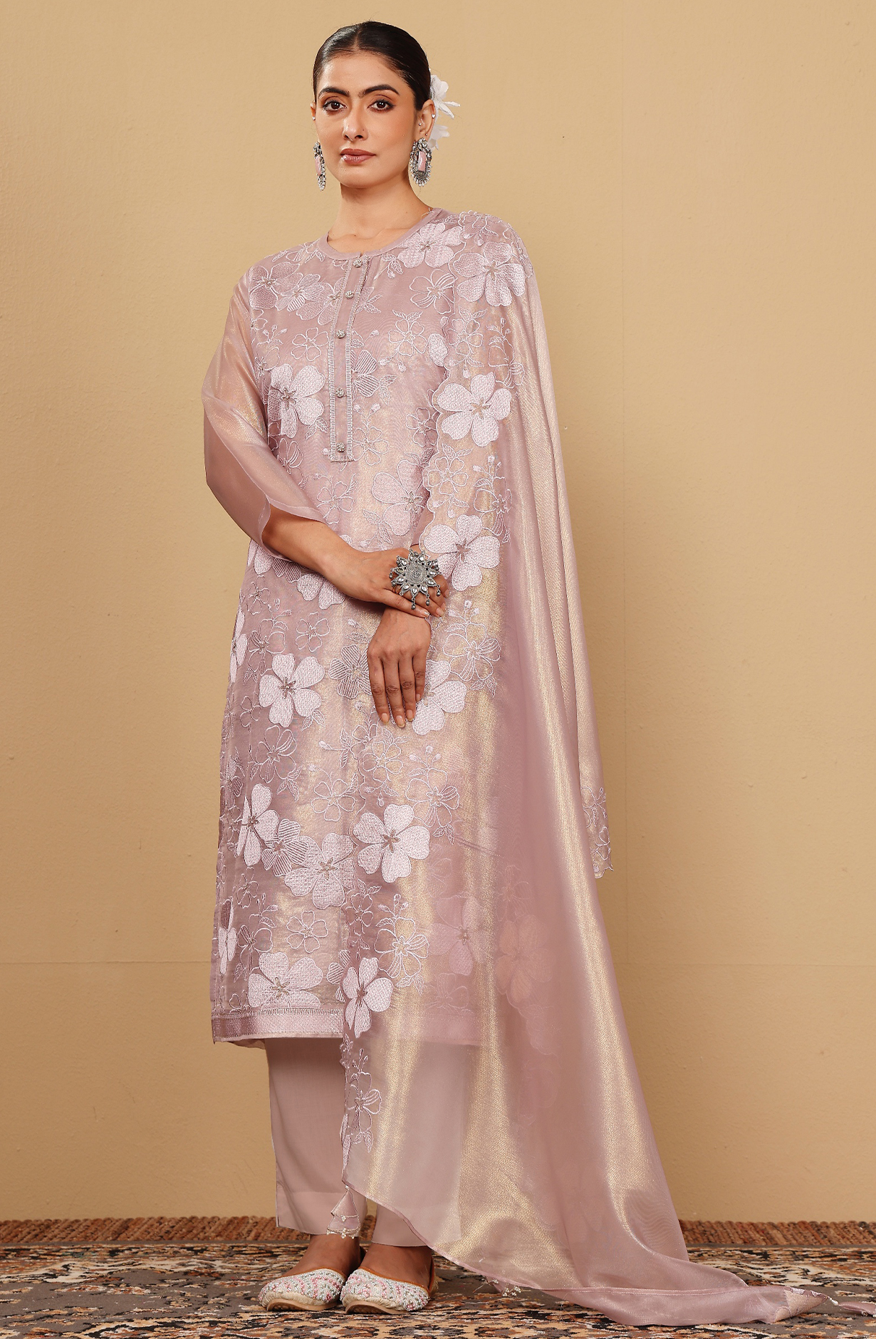Pink Exclusive Tissue Organza Embroidered Salwar Kameez - GOH2233A