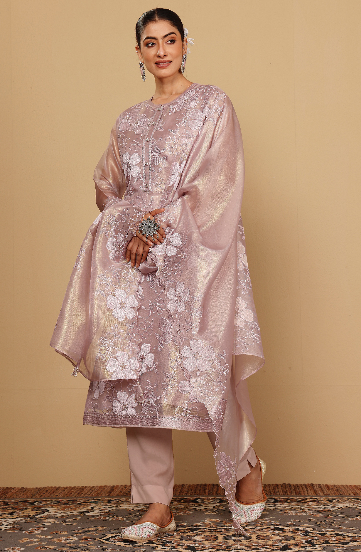 Pink Exclusive Tissue Organza Embroidered Salwar Kameez - GOH2233A