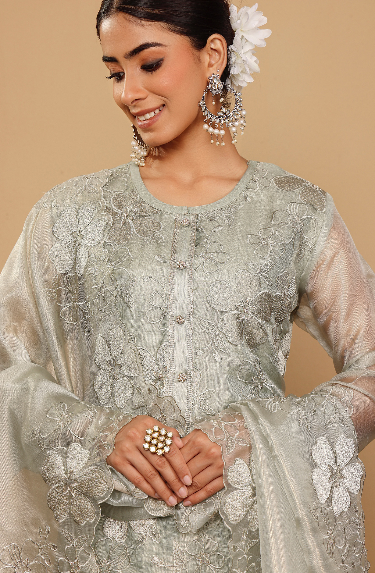 Olive Green Exclusive Tissue Organza Embroidered Salwar Kameez - GOH2233C