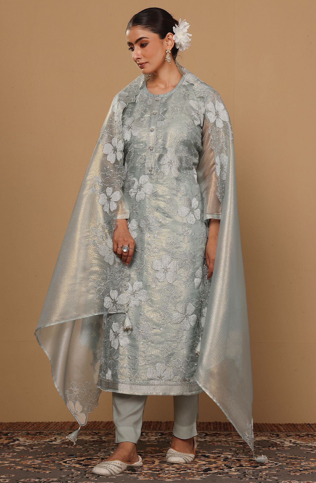 Sea Green Exclusive Tissue Organza Embroidered Salwar Kameez - GOH2233D