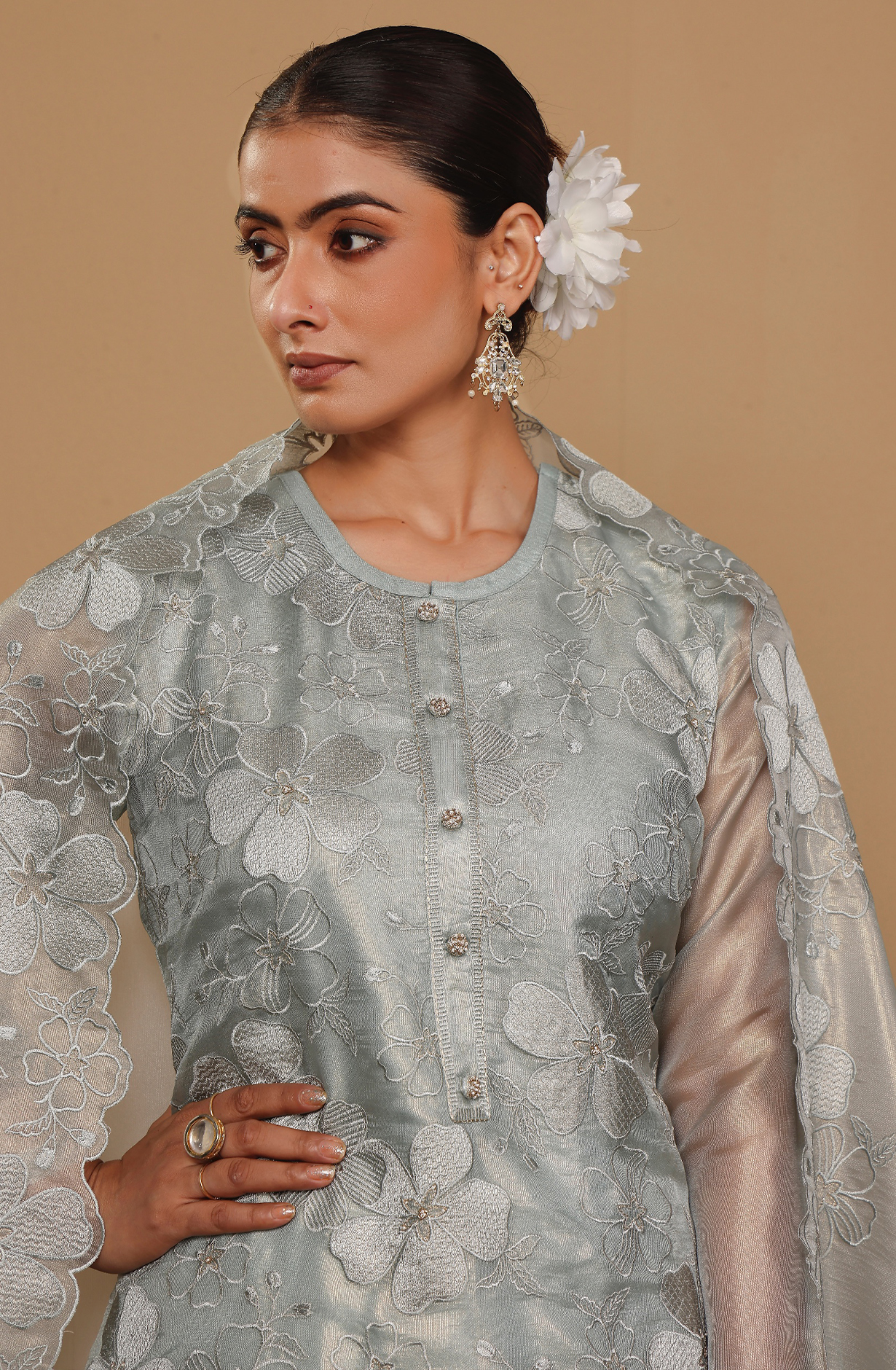 Sea Green Exclusive Tissue Organza Embroidered Salwar Kameez - GOH2233D