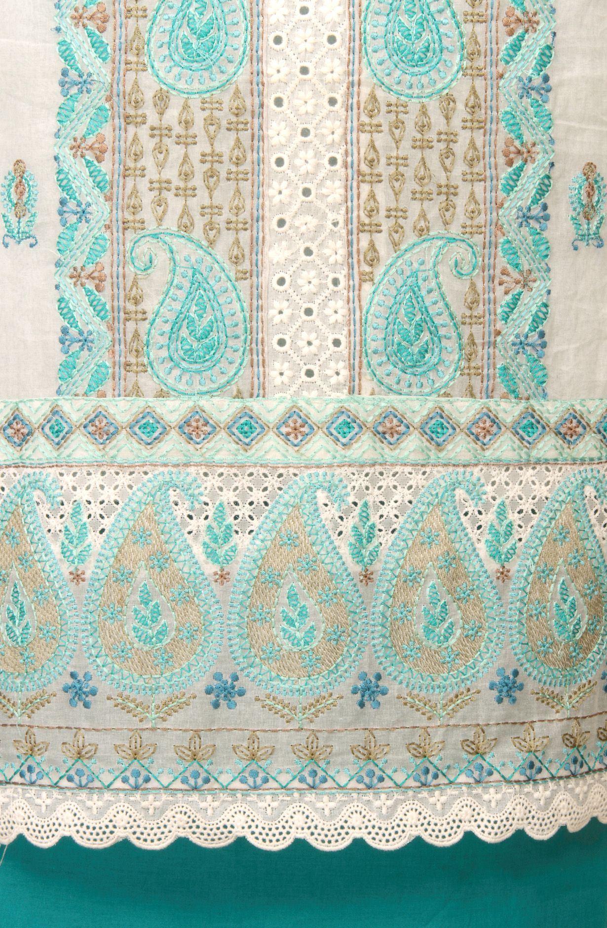 White Cotton Embroidered Salwar Kameez with Chiffon Dupatta - GOO1940B