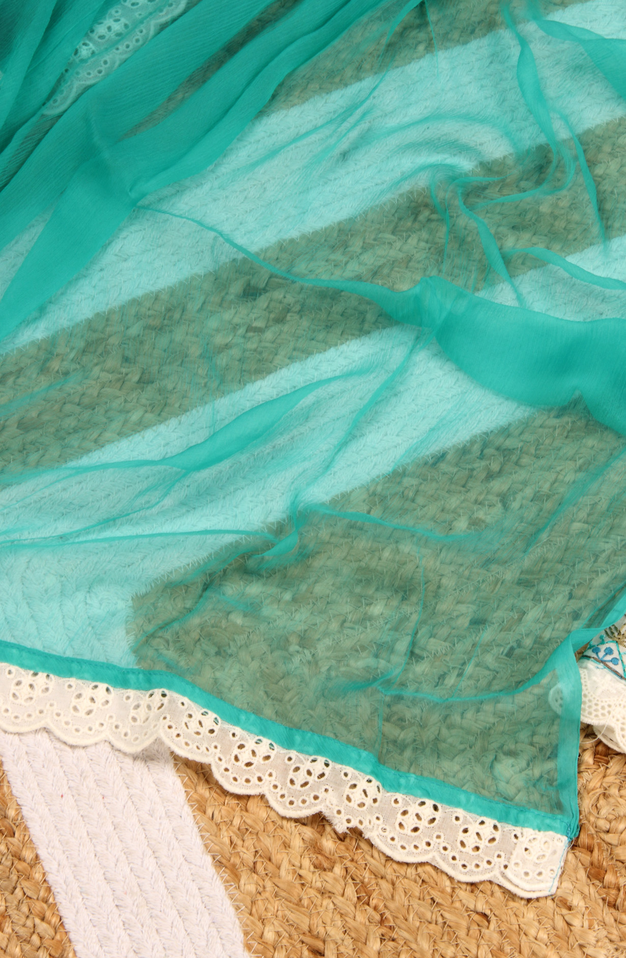 White Cotton Embroidered Salwar Kameez with Chiffon Dupatta - GOO1940B