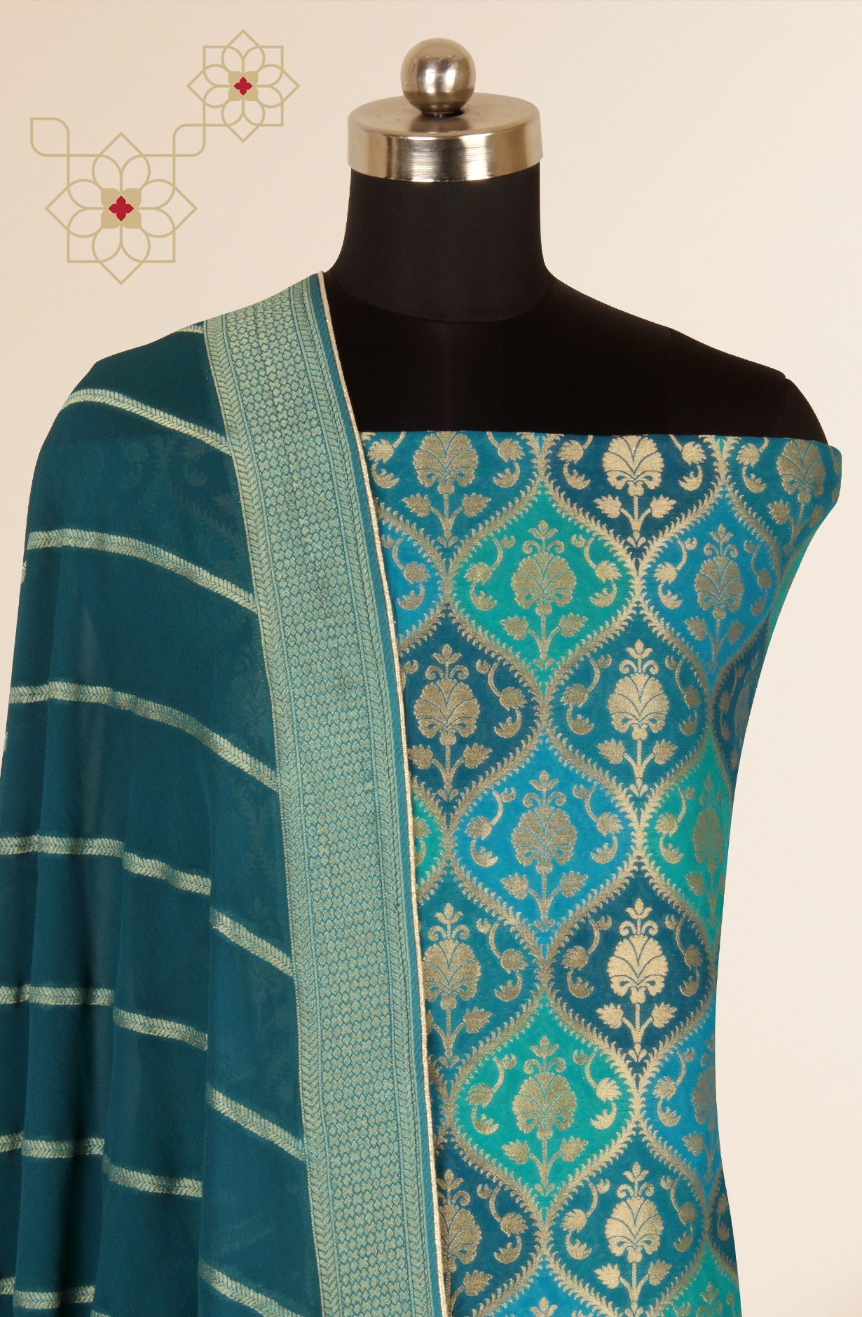 Peacock Color Banarasi Silk Festivewear Salwar Kameez with Dupatta - GP7458-2341A