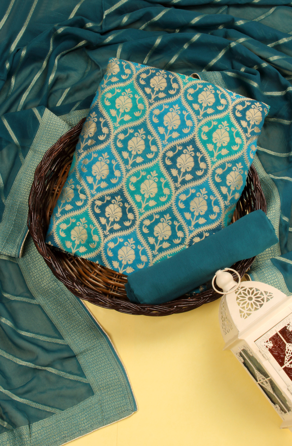 Peacock Color Banarasi Silk Festivewear Salwar Kameez with Dupatta - GP7458-2341A