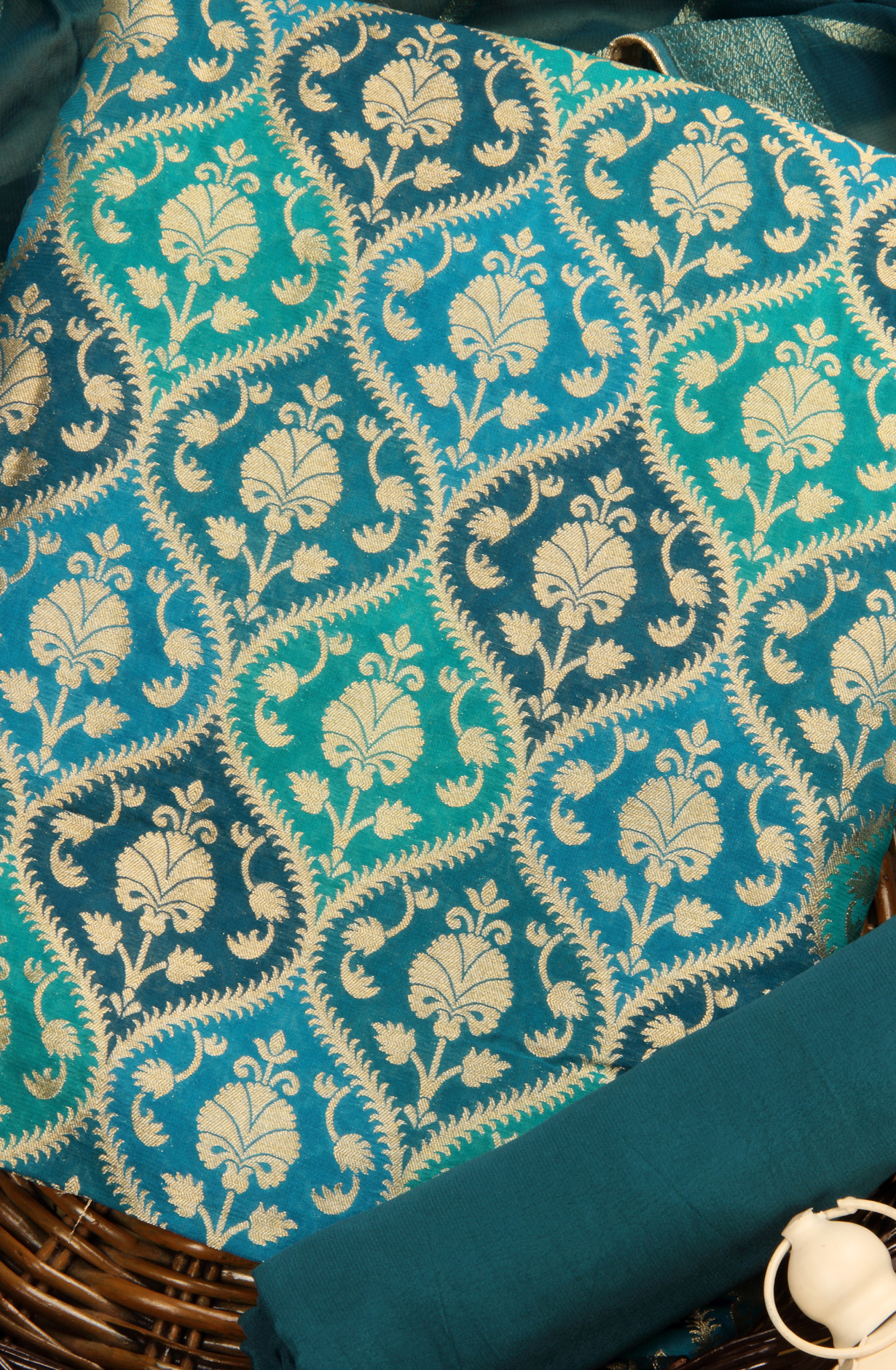 Peacock Color Banarasi Silk Festivewear Salwar Kameez with Dupatta - GP7458-2341A