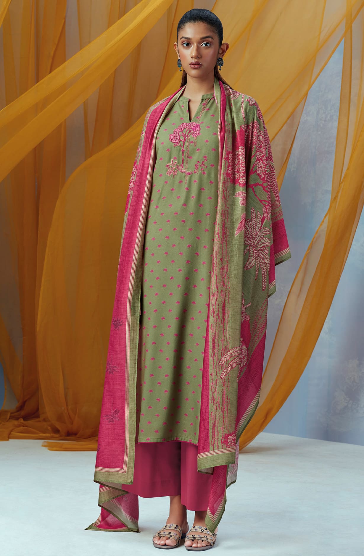 Green Spun Winterwear Printed Unstitched Salwar Kameez - KEYS1209D