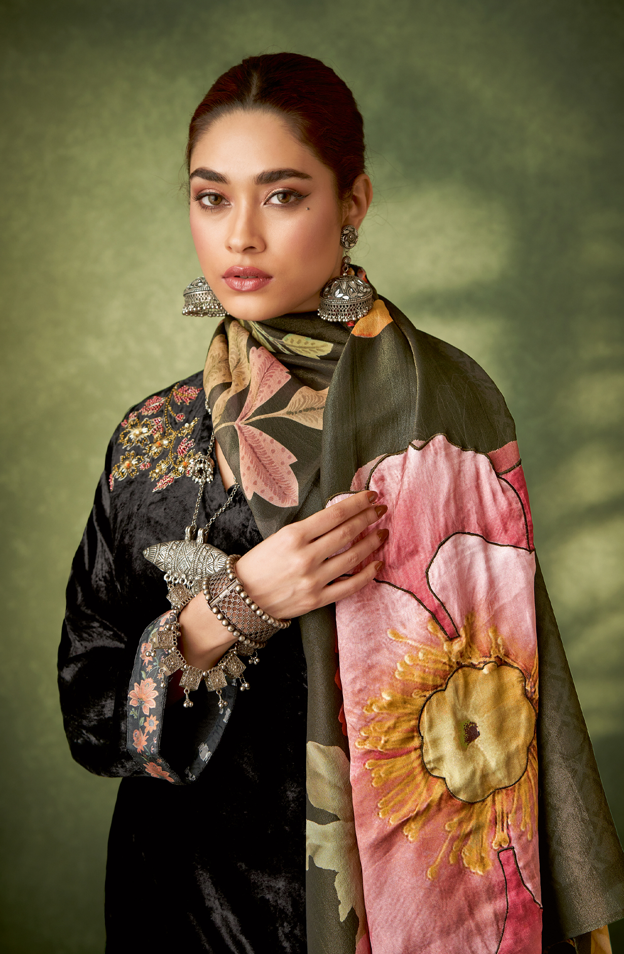 Black Designer Velvet Salwar Kameez with Embellished Work - GUL352