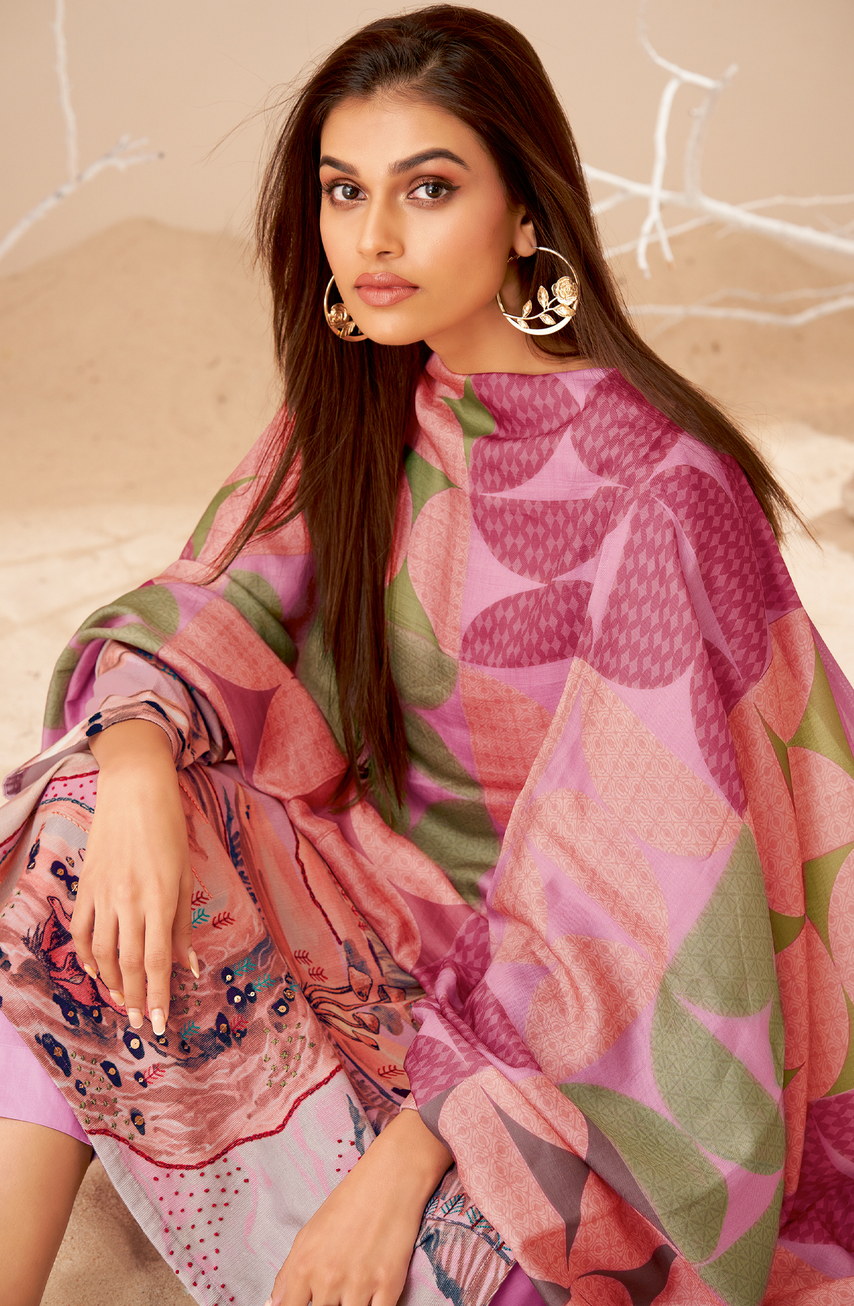 Lavender Cotton Corduroy Beautiful Printed Salwar Kameez - GULD643