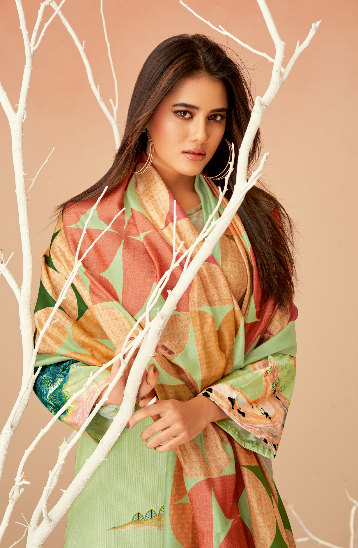 Pista Green Cotton Corduroy Beautiful Printed Salwar Kameez - GULD647