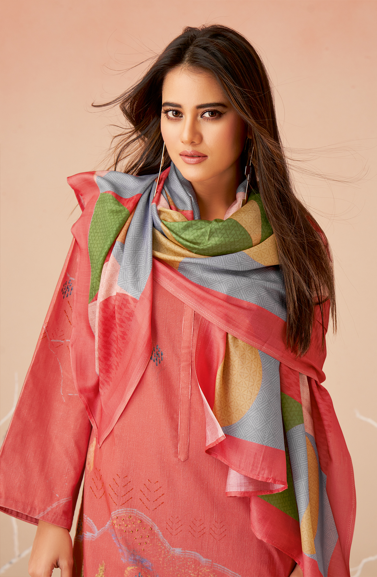 Peach Cotton Corduroy Beautiful Printed Salwar Kameez - GULD661