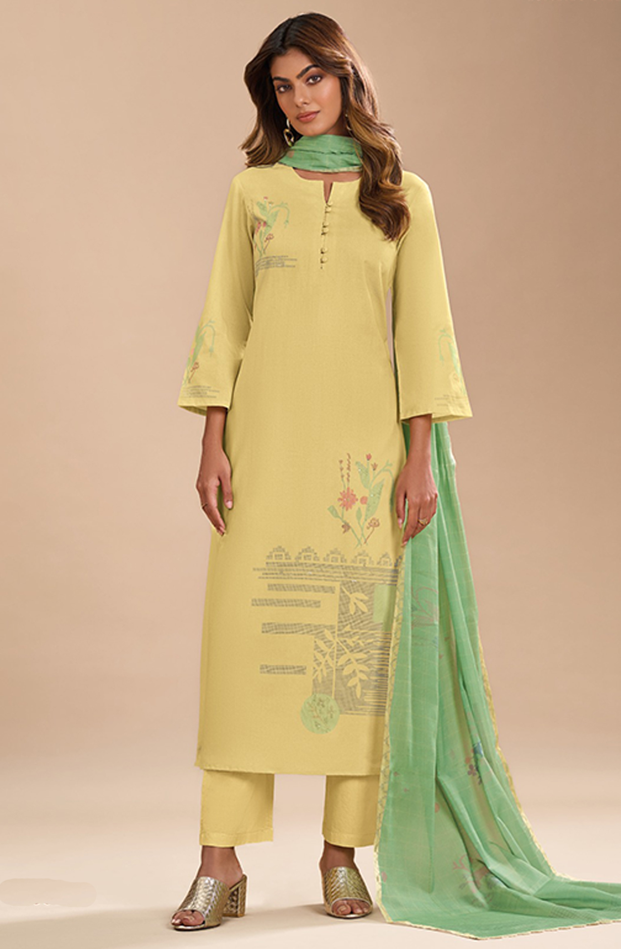 Yellow Cotton Linen Beautiful Suit Set with Dupatta- GUL7551B