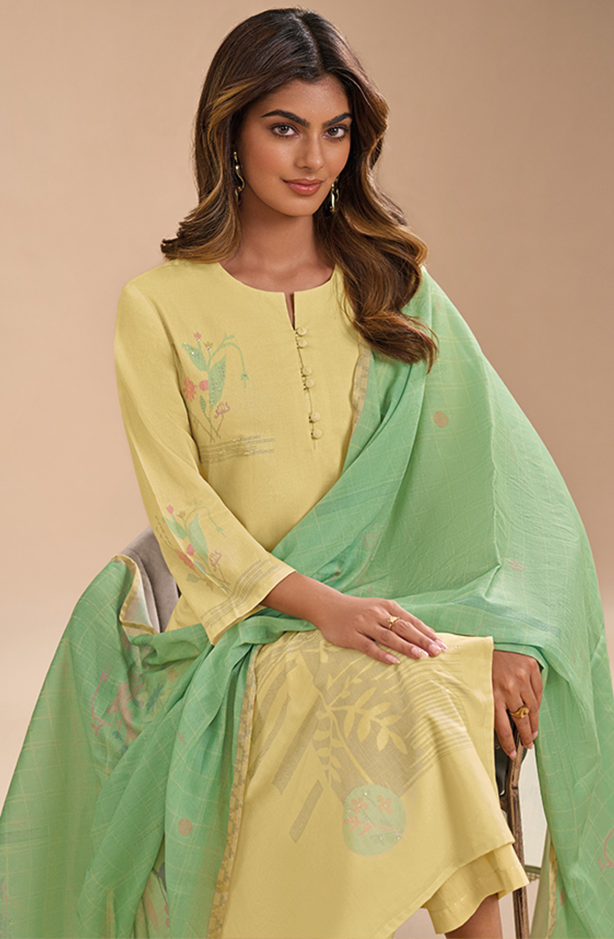 Yellow Cotton Linen Beautiful Suit Set with Dupatta- GUL7551B