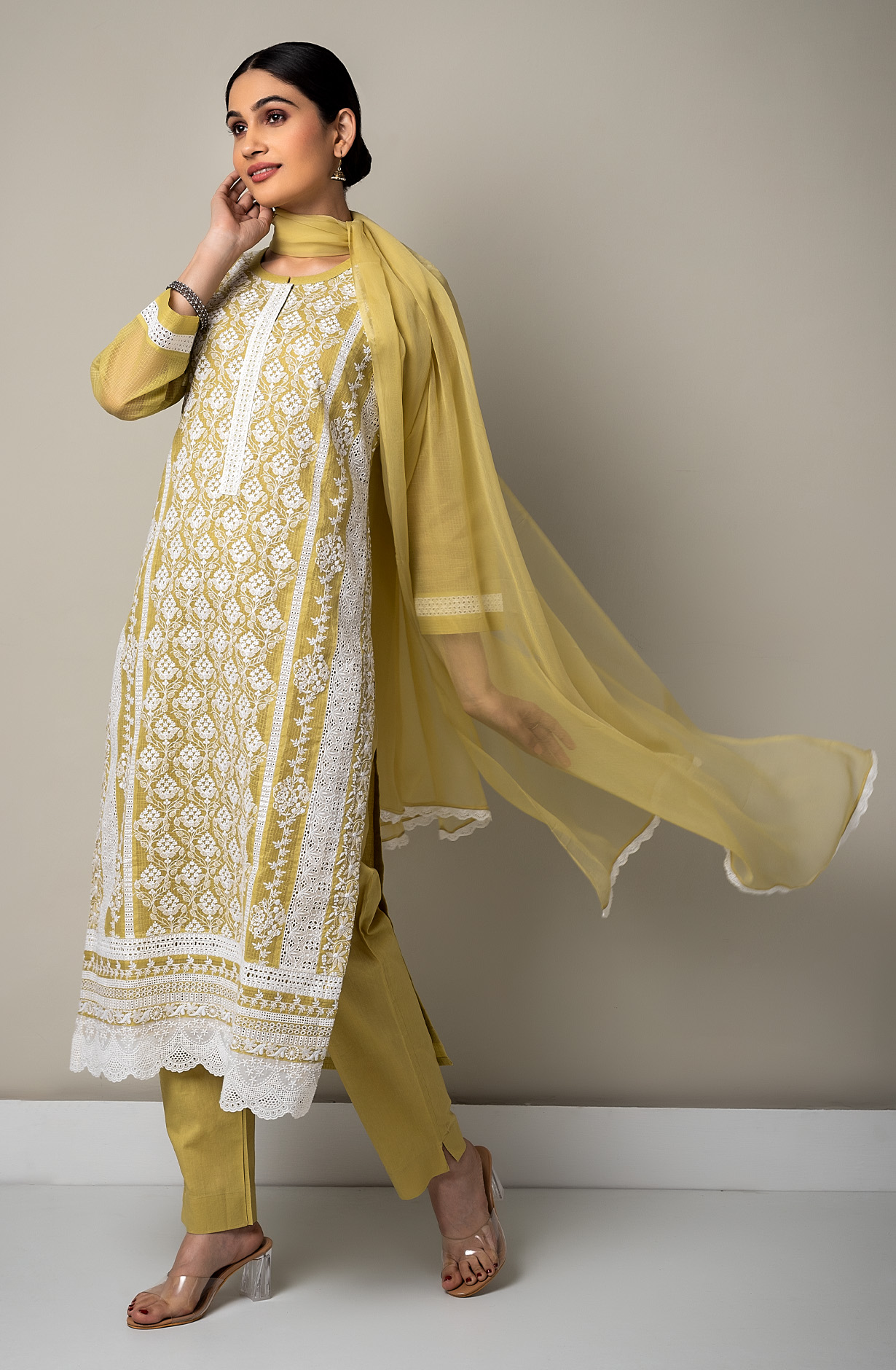 Mehndi Beautiful Embroidered Kota Suit with Chiffon Dupatta - GUN1932A
