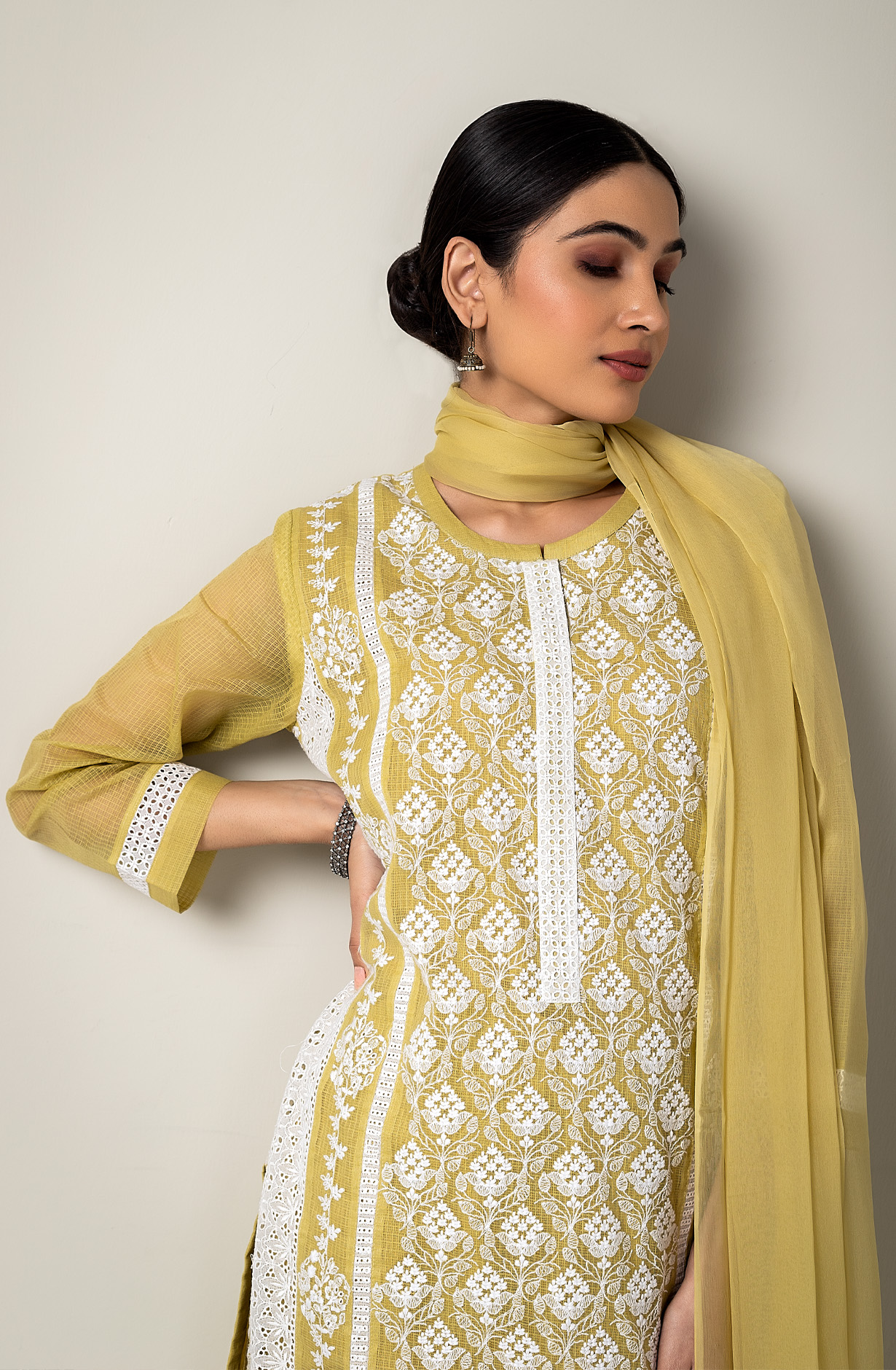 Mehndi Beautiful Embroidered Kota Suit with Chiffon Dupatta - GUN1932A