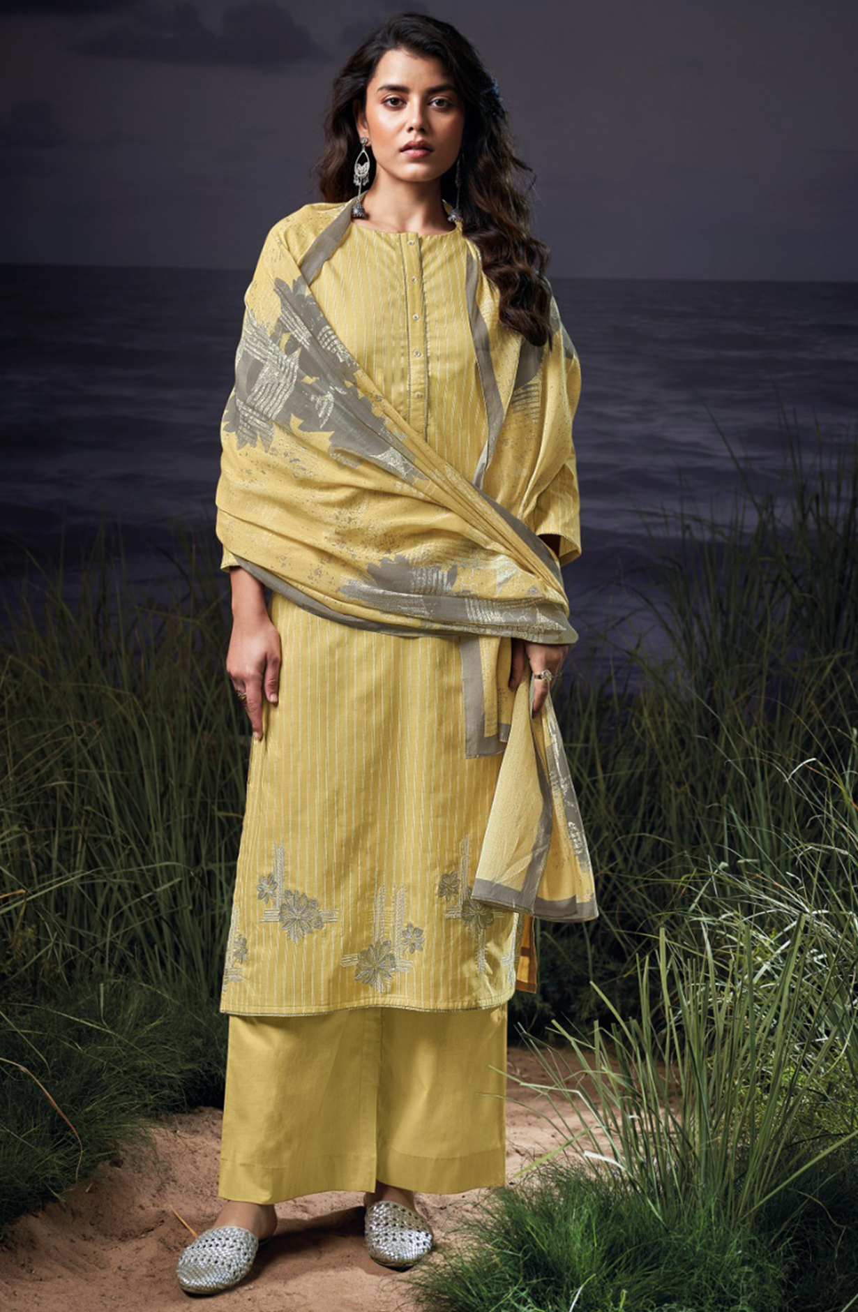 Yellow Cotton Printed Suit Set with Dupatta- HADS3568A