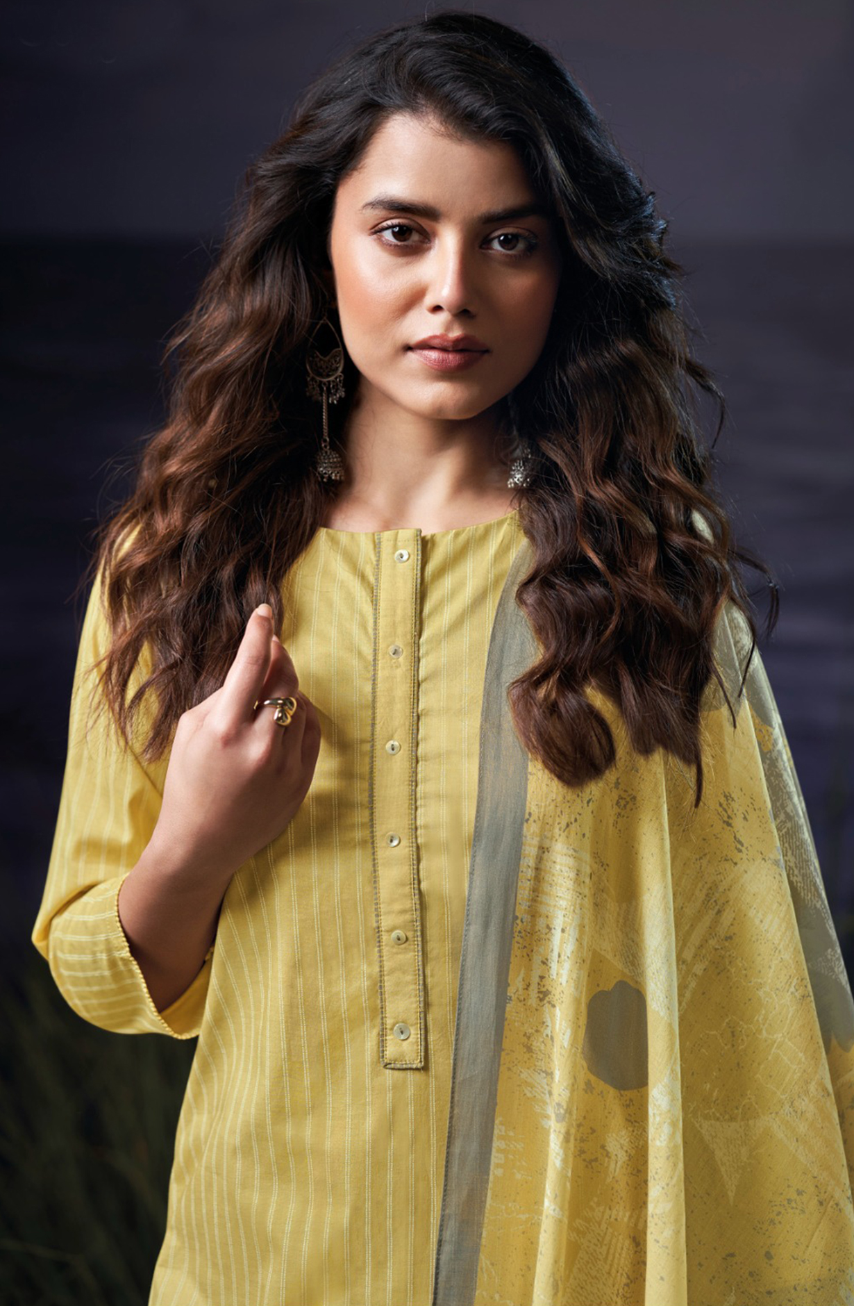 Yellow Cotton Printed Suit Set with Dupatta- HADS3568A