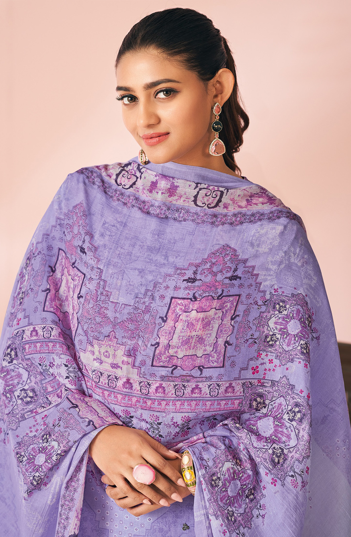 Purple Cotton Lawn Suit Set Aric Cotton Dupatta With Hand Work - HAR1630