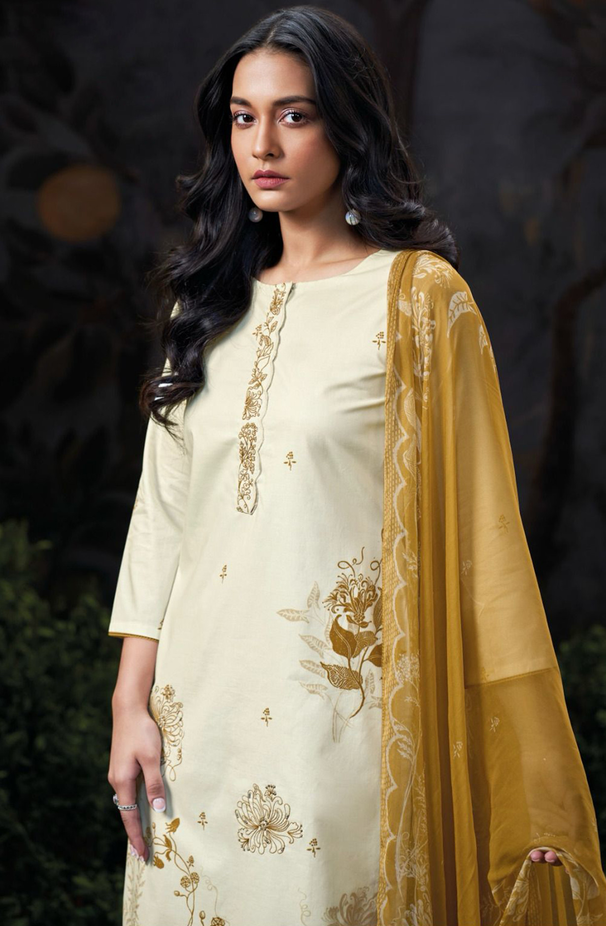 Cotton Suit Set with Pure Chiffon Dupatta - HAYS3267A