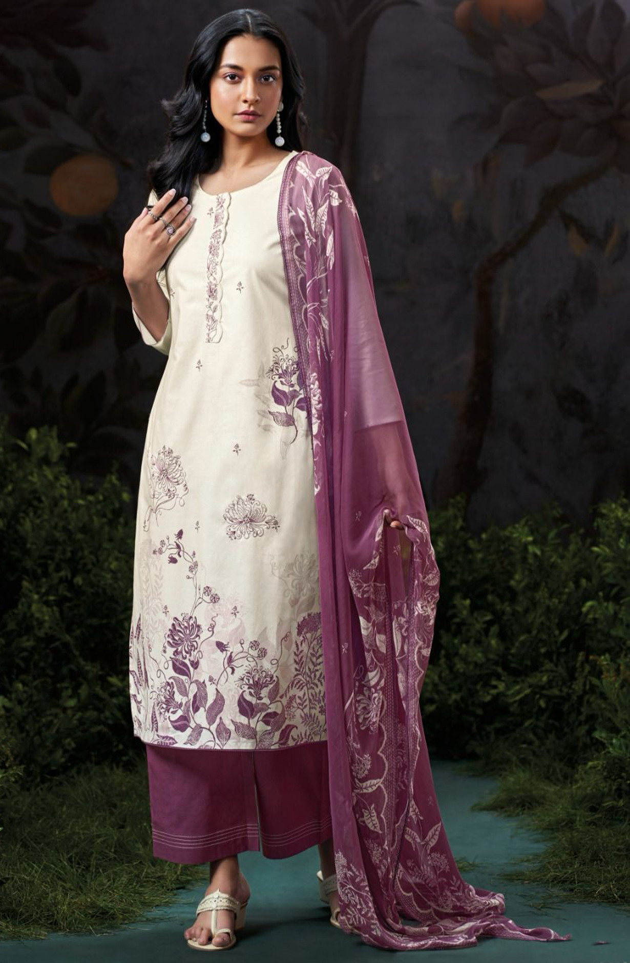 Cotton Suit Set with Pure Chiffon Dupatta - HAYS3267C