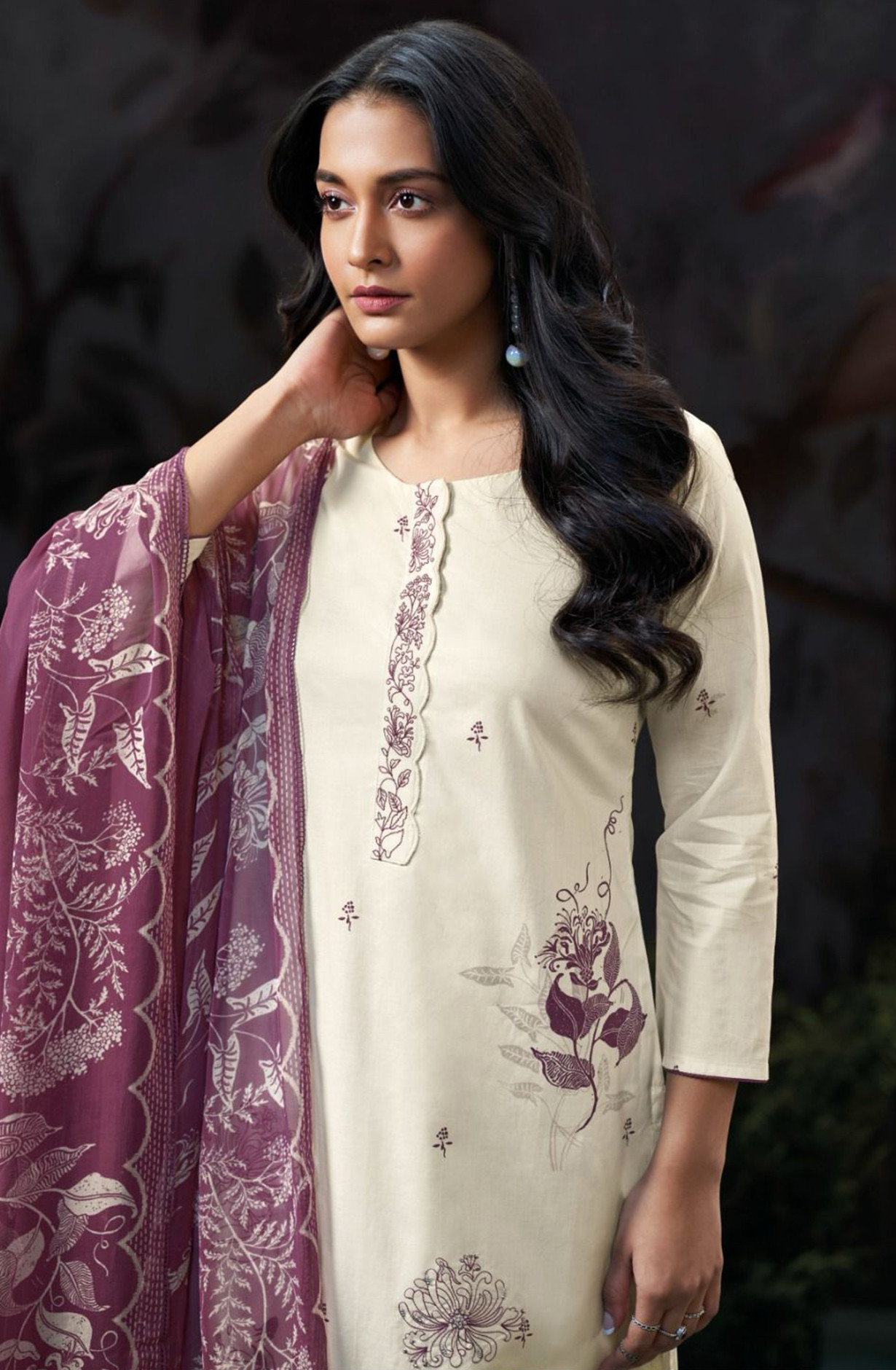 Cotton Suit Set with Pure Chiffon Dupatta - HAYS3267C