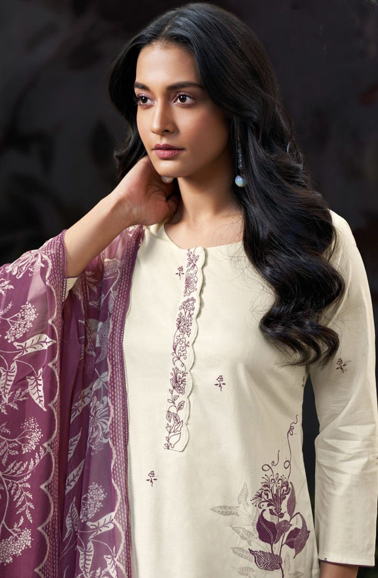 Cotton Suit Set with Pure Chiffon Dupatta - HAYS3267C